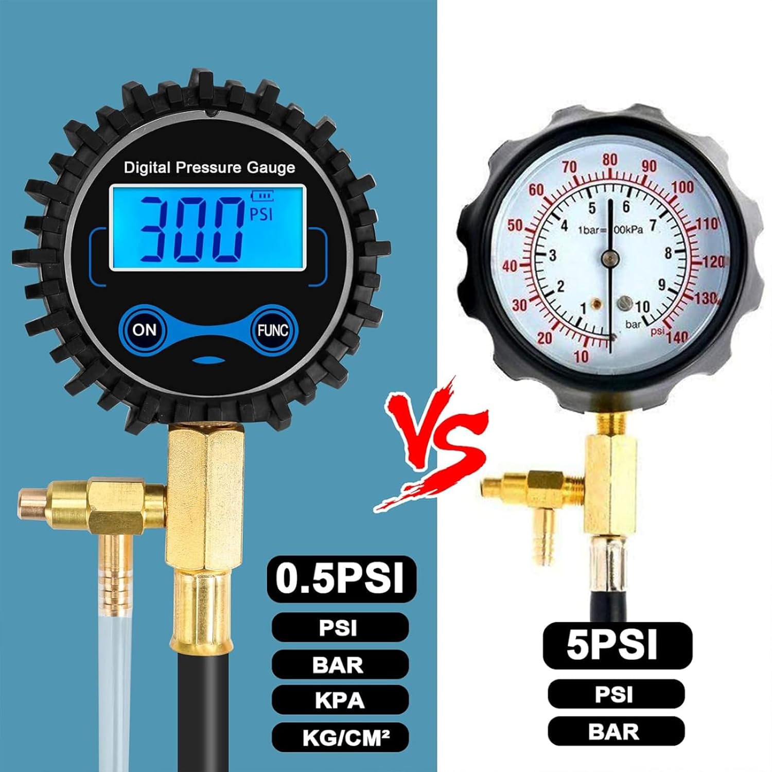 BETOOLL Digital Fuel Pressure Gauge - Black Case Fuel Pressure Test Kit - Fuel Injector Injection Pump Pressure Tester Tools 0-300PSI for Cars and Trucks