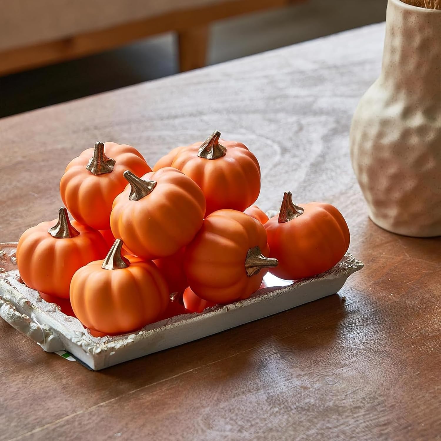 24 PCS Mini Artificial Pumpkins Fall Decor Set, Fall Decor, Realistic Small Fake Pumpkins for Autumn Table Centerpiece, Thanksgiving Harvest Home Decorations
