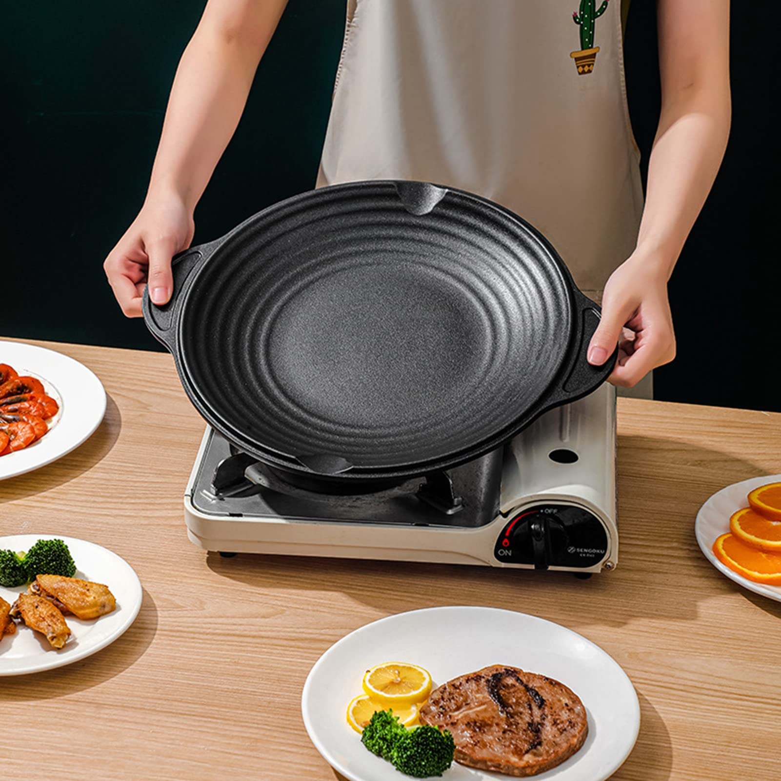 FLEXMAN Griglia Antiaderente, Griglia Multifunzione in Lega di Alluminio Nera, Padella Profonda, Accessori per Fornelli per Barbecue Rotondi per Barbecue, Campeggio, Viaggi (38 cm)