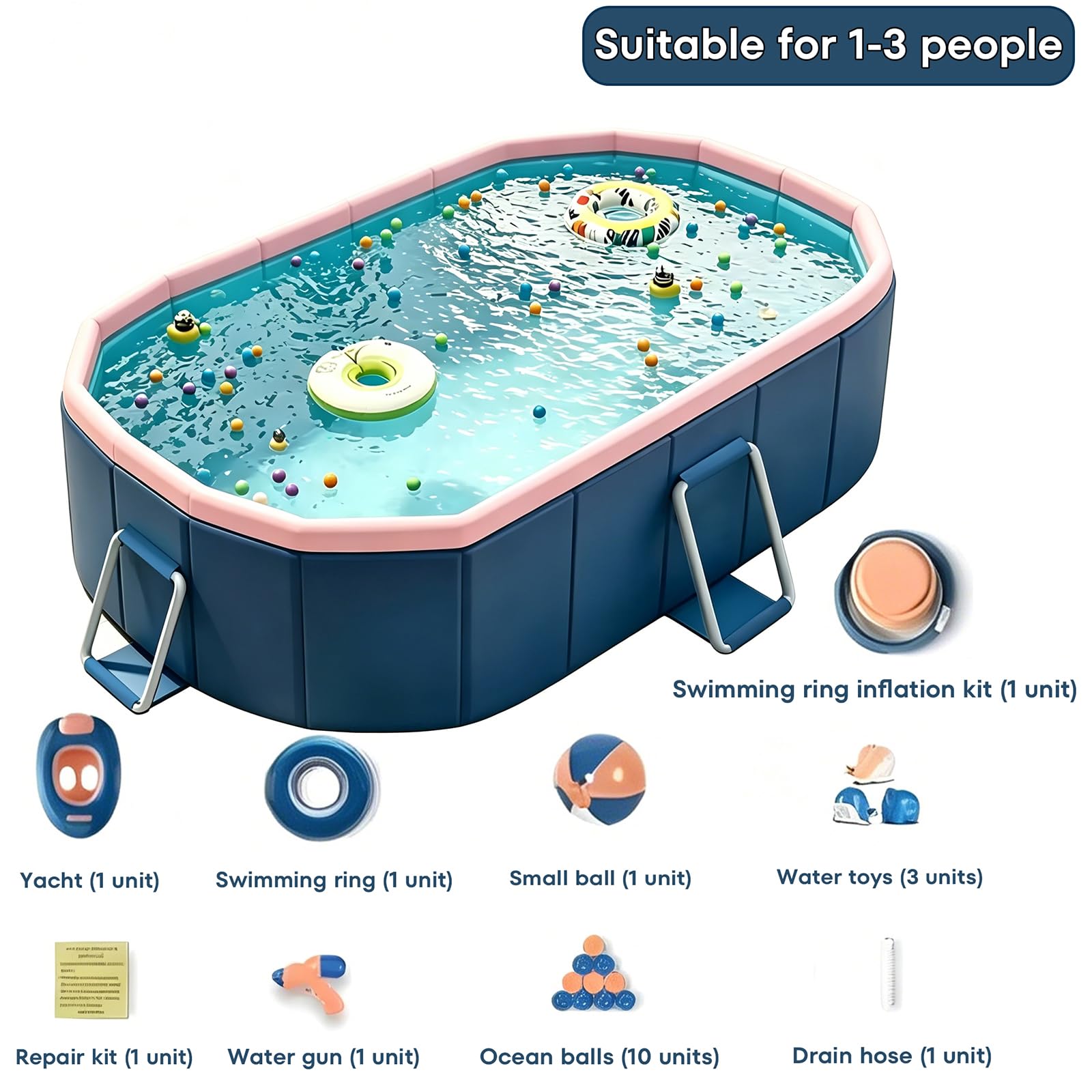 Piscina Plegable para Jardín – No Hinchable, Estructura De Acero Anti-abultamiento, PVC De Alta Densidad, Doble Drenaje, Sin Montaje, Portátil para Adultos Y Mascotas