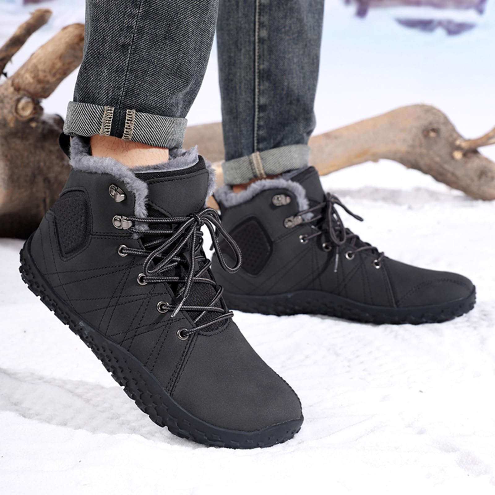 CUTEHEELS Męskie śniegowce High Top | buty zimowe z izolacyjną podszewką z polaru i gumową podeszwą na wędrówki w śniegu, do codziennego użytku w mieście