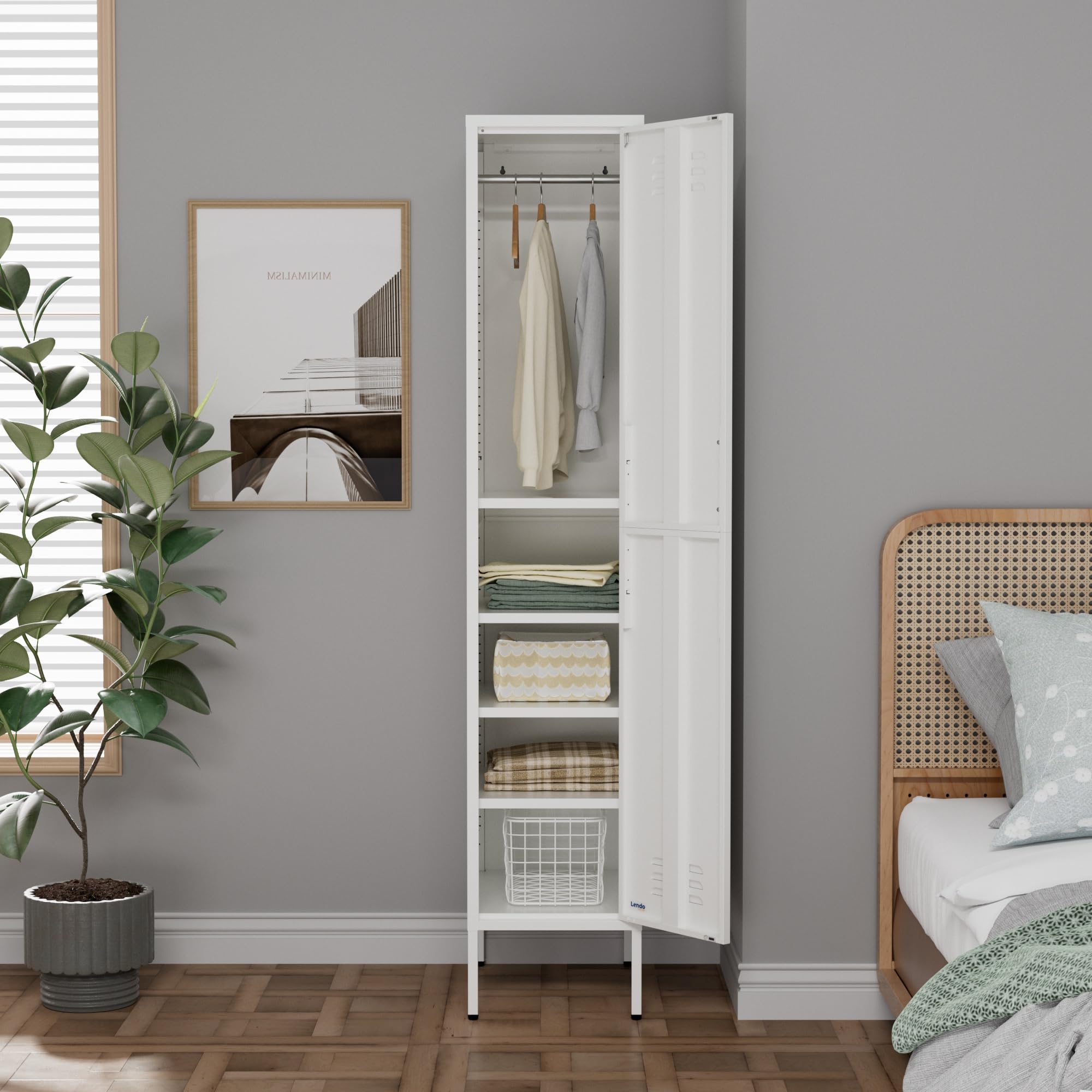 Metallschrank – Garderobenschrank aus Stahl mit verstellbaren Einlegeböden – Industrieller Aufbewahrungsschrank – 35x50x180 cm / 90x50x180 cm – Aktenschrank (Weiß, 35x50x180cm)