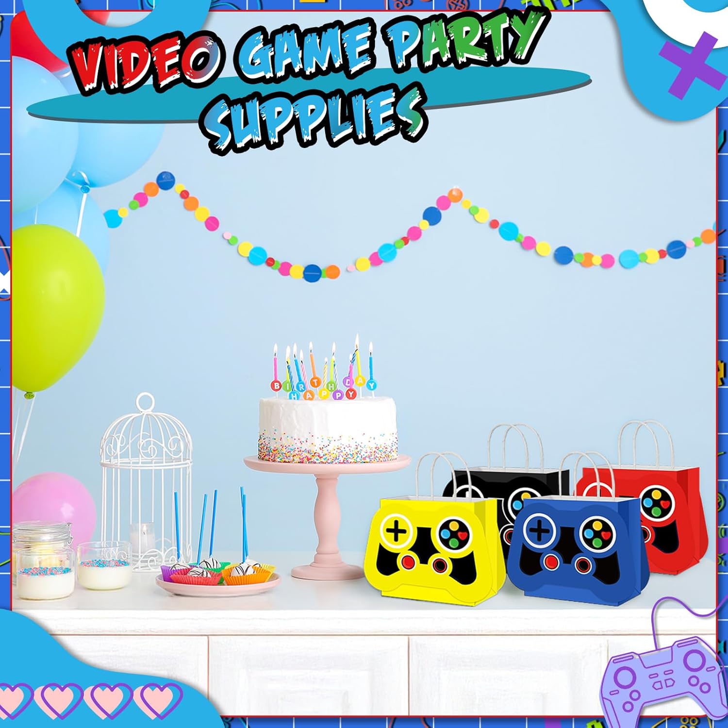 Epakh 16 Pcs Video Game Party Favor Bags Game Controllers Paper Reusable Gamer Goodie Treat Gift Bags with Handles for Baby Shower Video Gaming Theme Party Christmas Birthday Supplies(4 Colors) - Image 7
