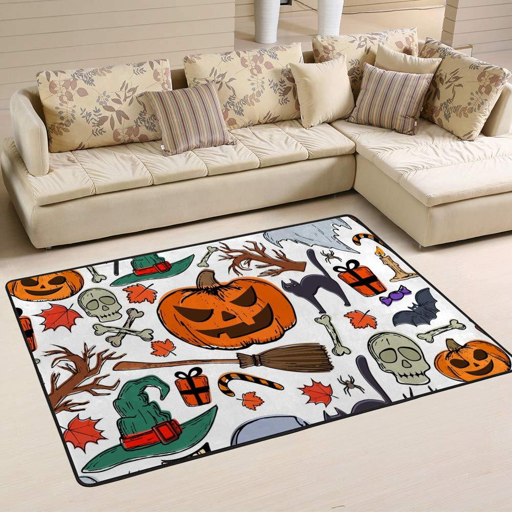 Tapis blanc Halloween Ruchen en velours corail 180x120 cm pour salon