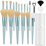 Makeup Brushes 20PCs Makeup Brush Set with Foundation Eyebrow Blending Concealer Blush Eyeshadow Contour Lash Powder Brush, Travel Make Up Brush Kit with Case & 2 Powder Puff - Baby Blue