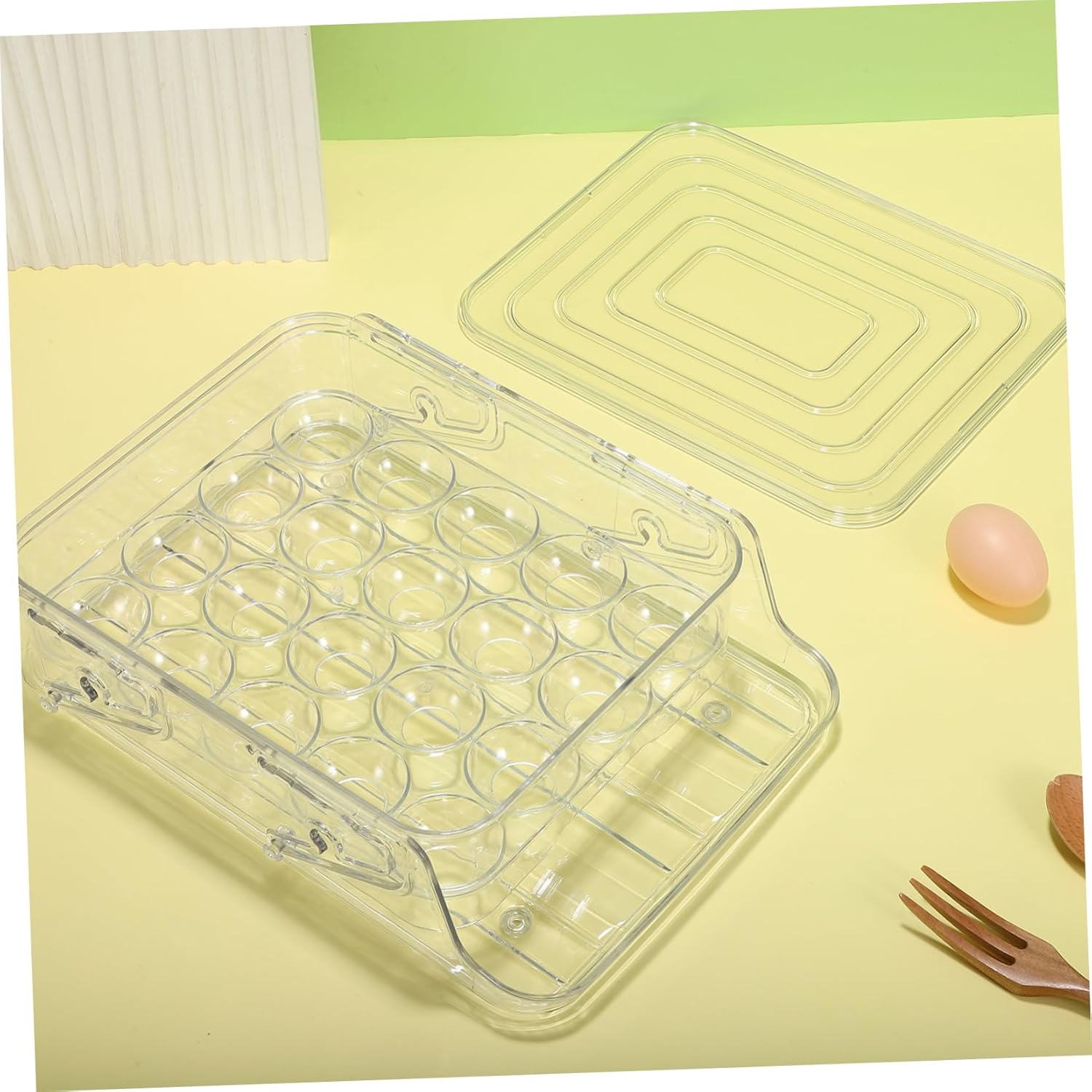 Luxshiny Double Layer PET Egg Storage Box Auto Rolling Egg Dispenser for Refrigerator with Folding Design for Kitchen Organization