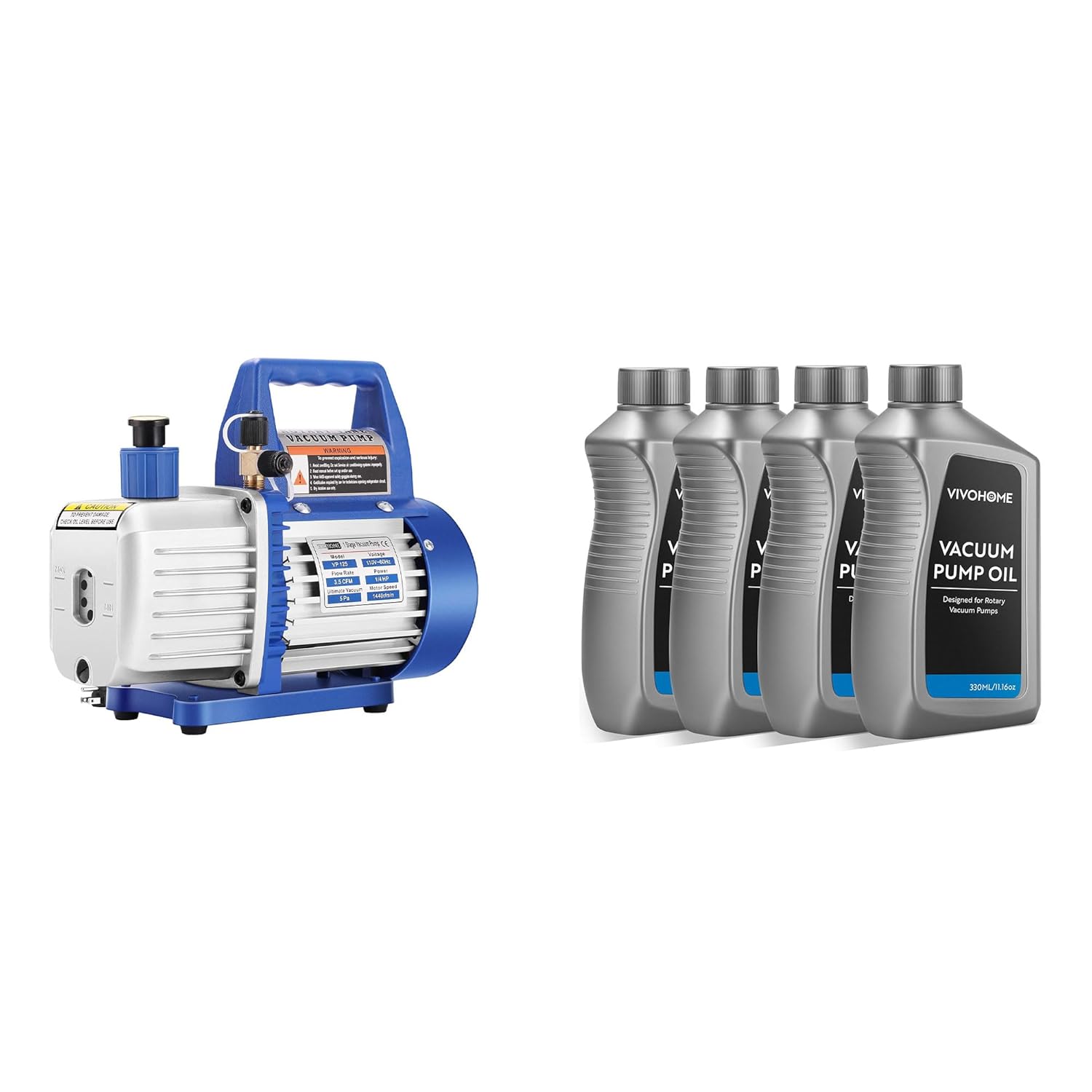 VIVOHOME 110V 1/4 HP 3.5 CFM Single Stage Rotary Vane Air Vacuum Pump with VIVOHOME 4 Pack Premium High Vacuum Pump Oil 330ml/11.16oz