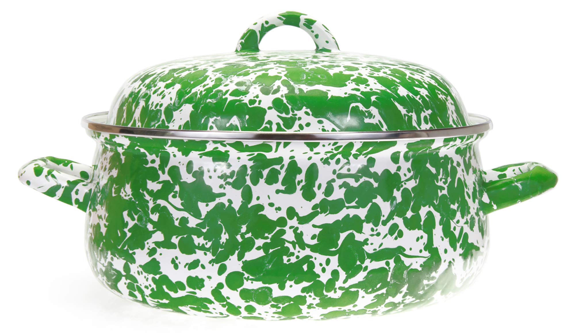 Enamelware - Green Swirl Pattern - Dutch Oven