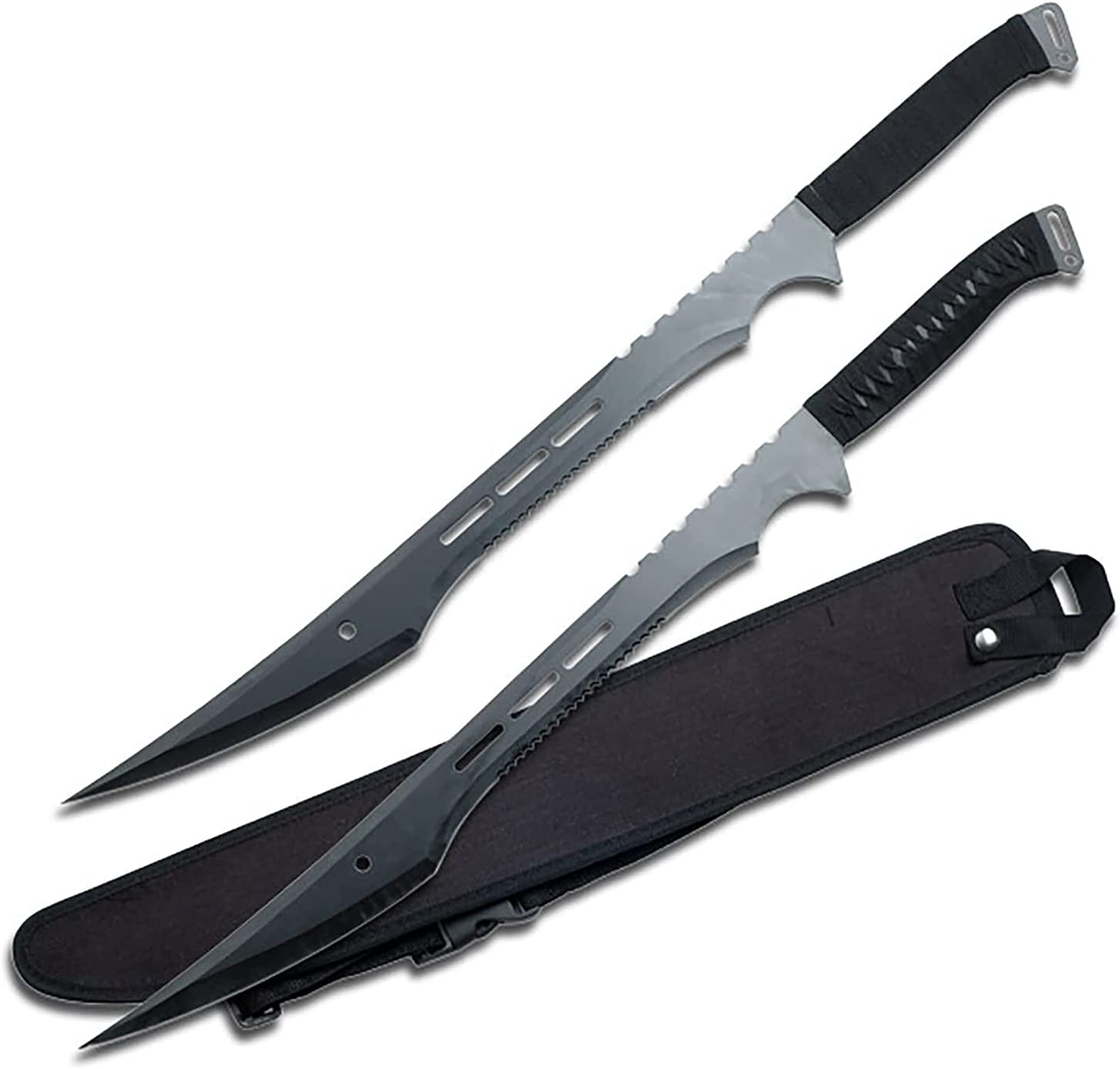 Zwei Macheten scharf echt EIN Satz 2 Katana Ninja Schwert scharf echt zum Training Metall Stahl 2 Schwerter in einem Samurai Nur für Erwachsene 68 cm - 18 Jahre erforderlich 103