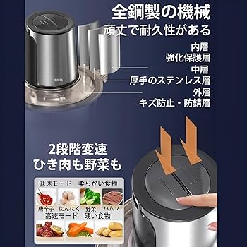 Amazon.co.jp: フードプロセッサー 2L/3L大容量 300Wハイパワー 2段階