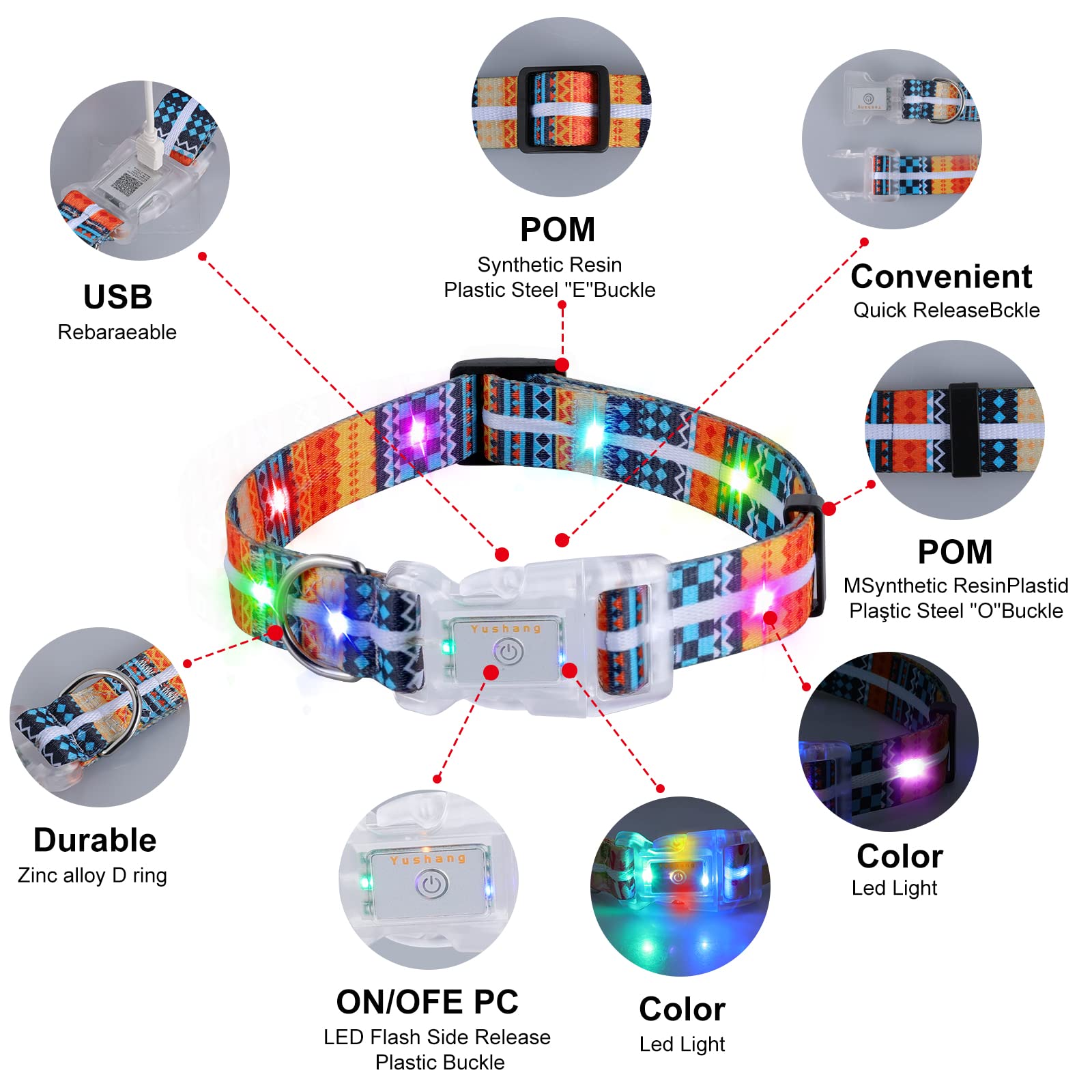 YUSHANG 2 Pack Light Up Dog Collars,LED Dog Collar Rechargeable Waterproof,2-in-1 Buckle Type Glow Collar for Medium Large Dogs -L(Neck:14.17-24.8