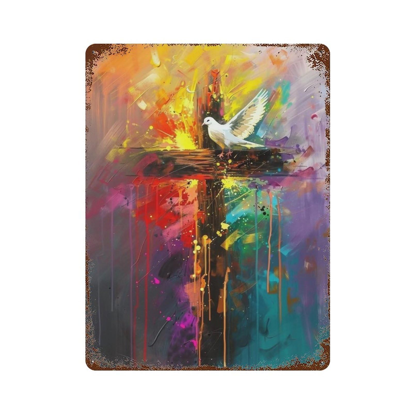 WIHYRTUI Brushstroke Rainbow Peace Emblem 04 Wall Retro Iron Metal Tin Sign Vintage Art Poster Modern Home Cofffee Club Art Bar Shop Decor Style 40x30cm