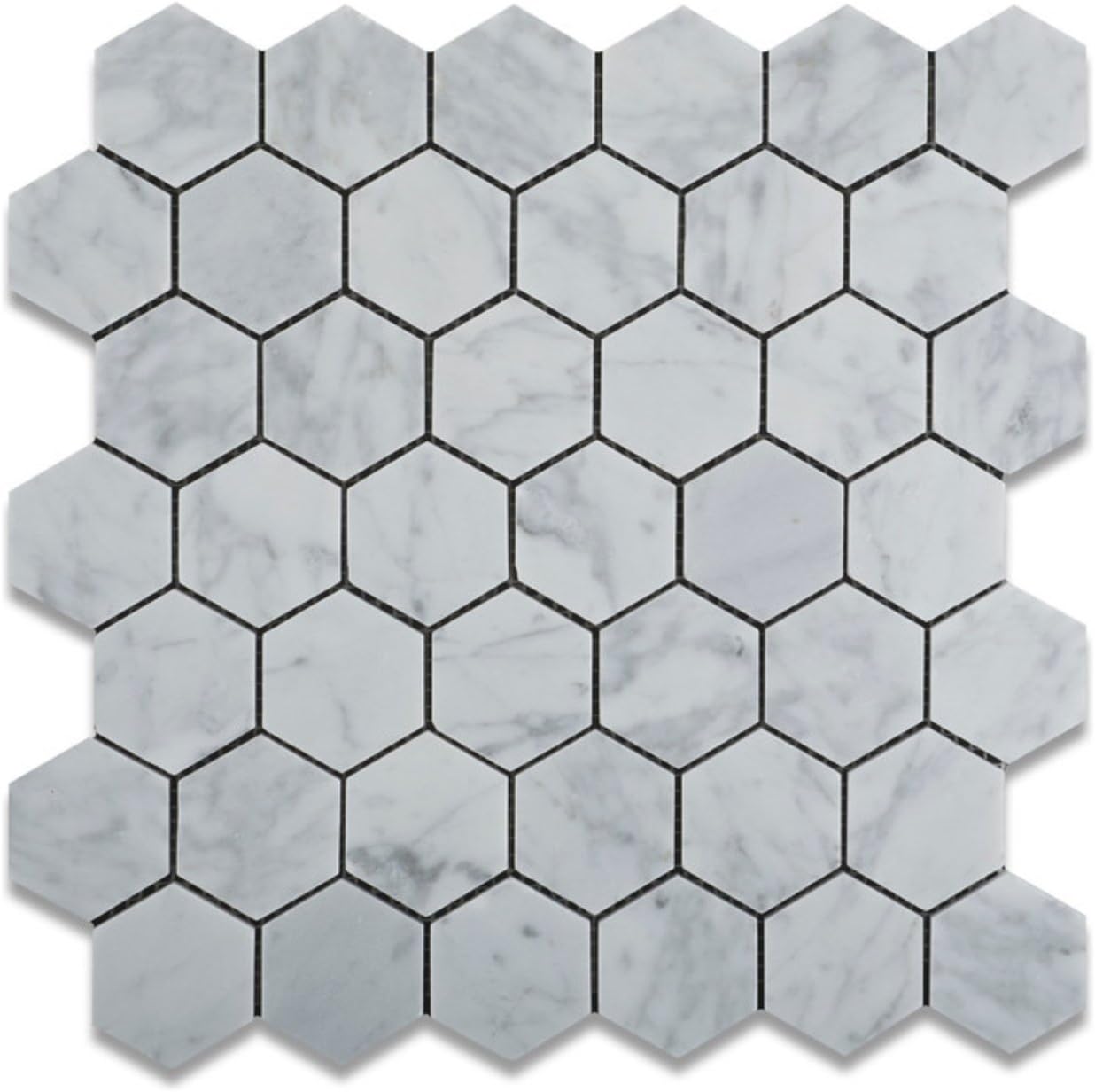 Carrara White Marble 2 Inch Hexagon Mosaic Tile - Polished