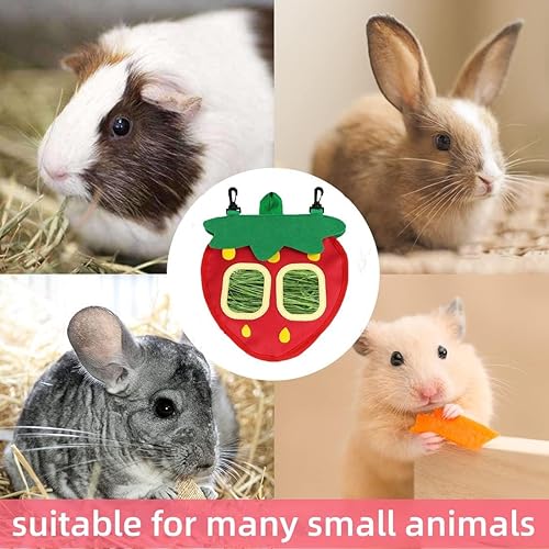 Miniatura 4 de Comedero colgante de heno de conejo, bolsa de alimentación de heno de conejillo de indias de 2 agujeros, almacenamiento de tela Oxford 600D colgante