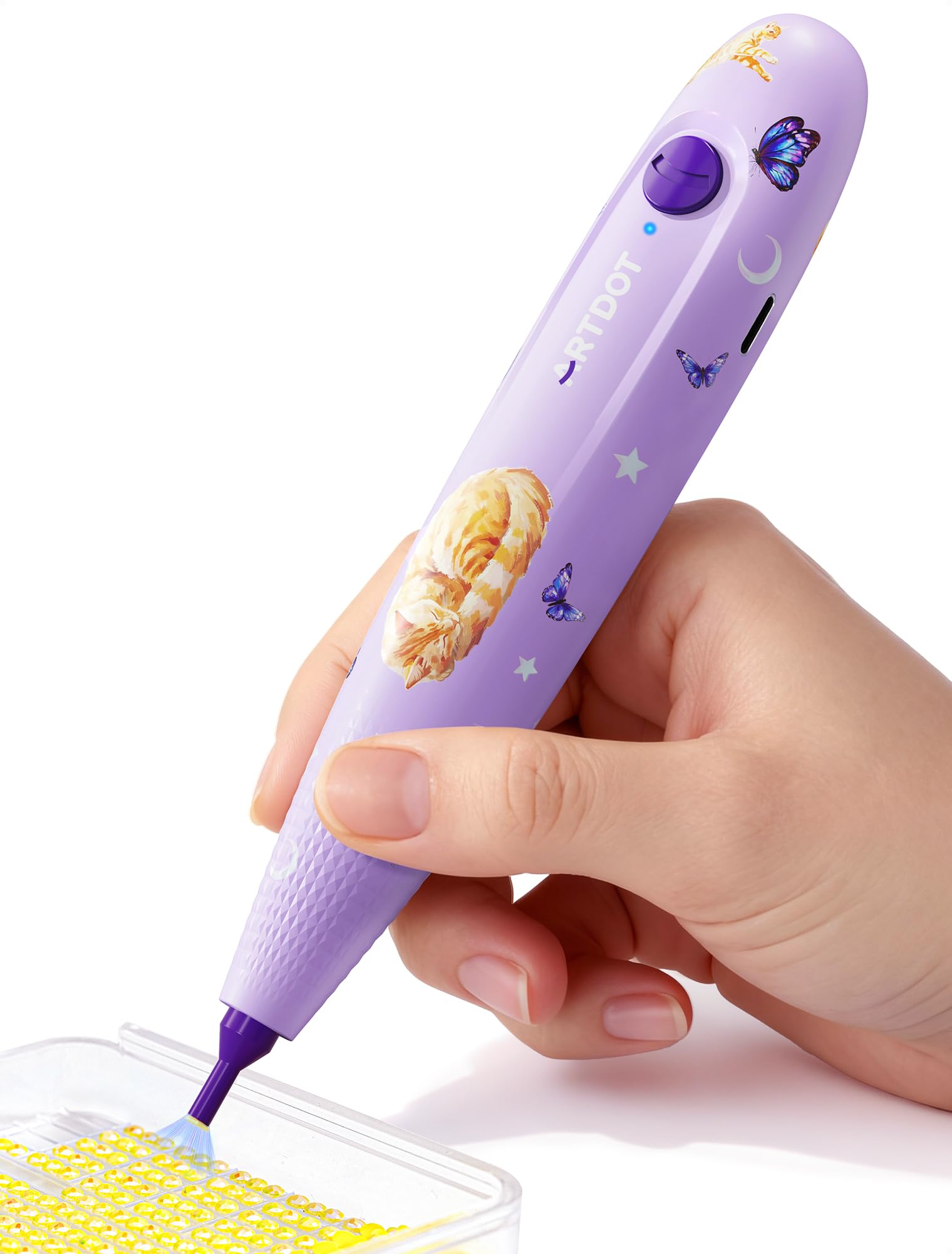 ARTDOT Elektrischer Diamond Painting Stift Set, ein Kabelloser Automatischer Wachsstift als Zubehör für Diamant Painting Erwachsene Blider, lila