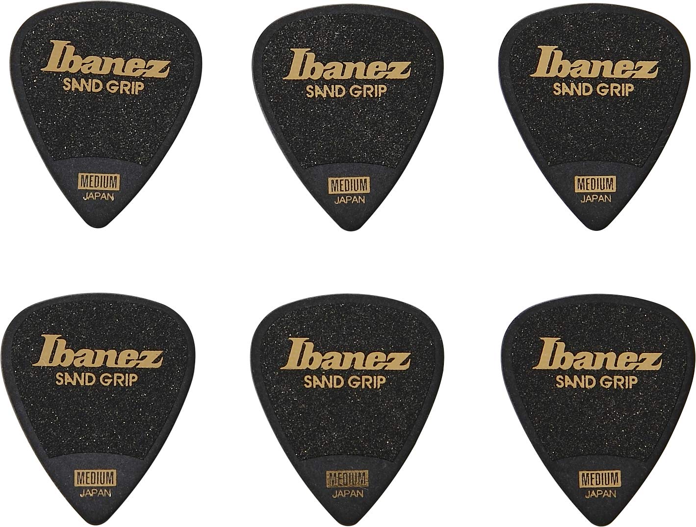 IBANEZ Grip Wizard Series Sand Grip Flat Pick - czarny 6 sztuk (PPA14MSG-BK), 7,9 x 6,3 x 0,5 cm