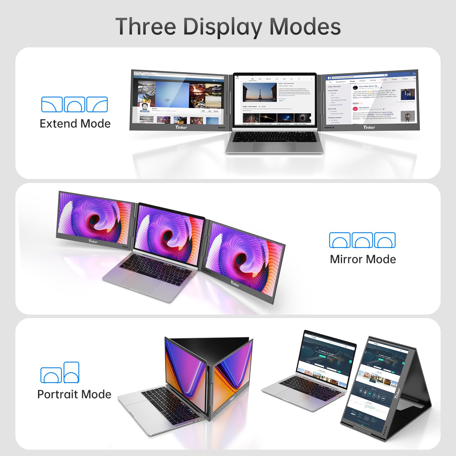 15,6” FHD triplo schermo laptop estensione UNO cavo di collegamento per laptop 11‘’-16‘’ ruotabile a 360° e ripiegabile per lavoro, viaggi, gioco