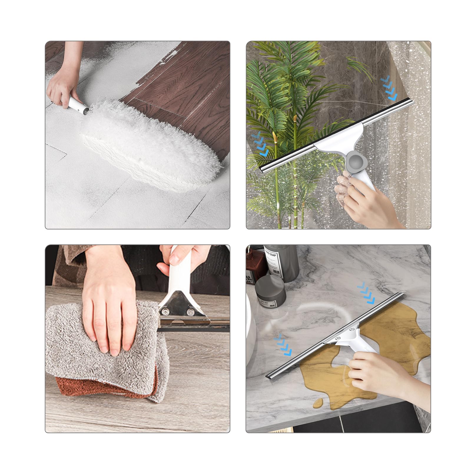 Escoba Mágica con Mango Extensible,ángulo Ajustable rascadora 25cm,Plumero 55cm,Limpiador de Agua,Cubierta de Microfibra para Una Limpieza sin Rayas(Blanco) (120cm)