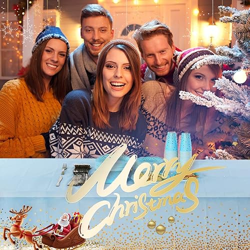 Miniatura 4 de Paquete de 2 manteles desechables de plástico azul rosa y dorado para mesas rectangulares de 54 x 108 pulgadas, decoraciones de fiesta de