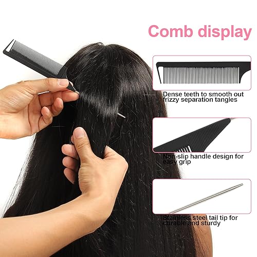 Miniatura 5 de Juego de 4 cepillos para peinar el cabello, cepillo de burlas, peine de cola de rata, peine de cepillado de bordes con doble diseño y banda elástica