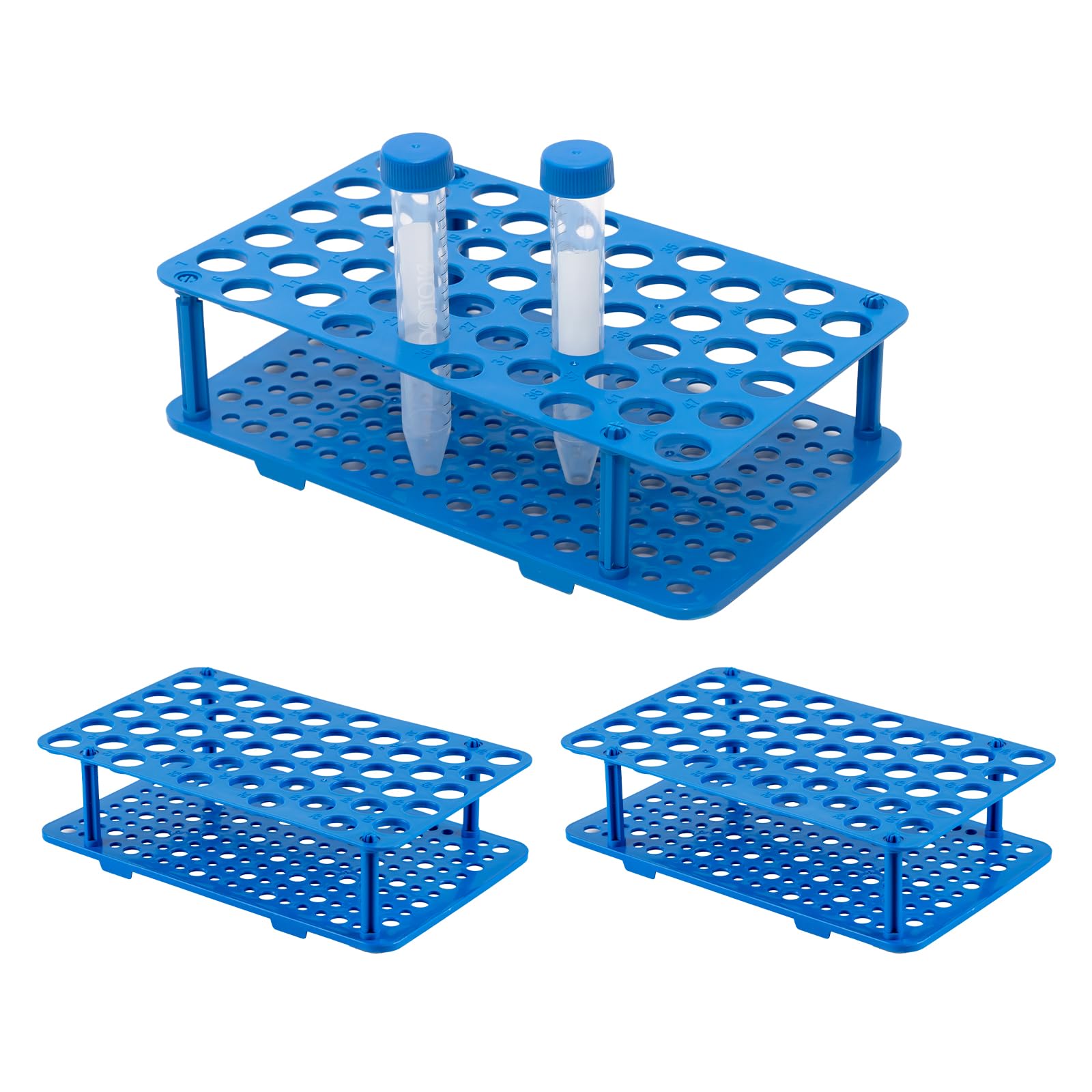 3 Stück 50 Brunnen Zentrifugenröhrchen Gestell, Zentrifugenröhrchen Rack Gefäßständer, Zentrifugenröhrchen Rack 15ml, Labor Rack, Labor Kunststoff Röhrchenhalter, Reagenzglashalter Regal