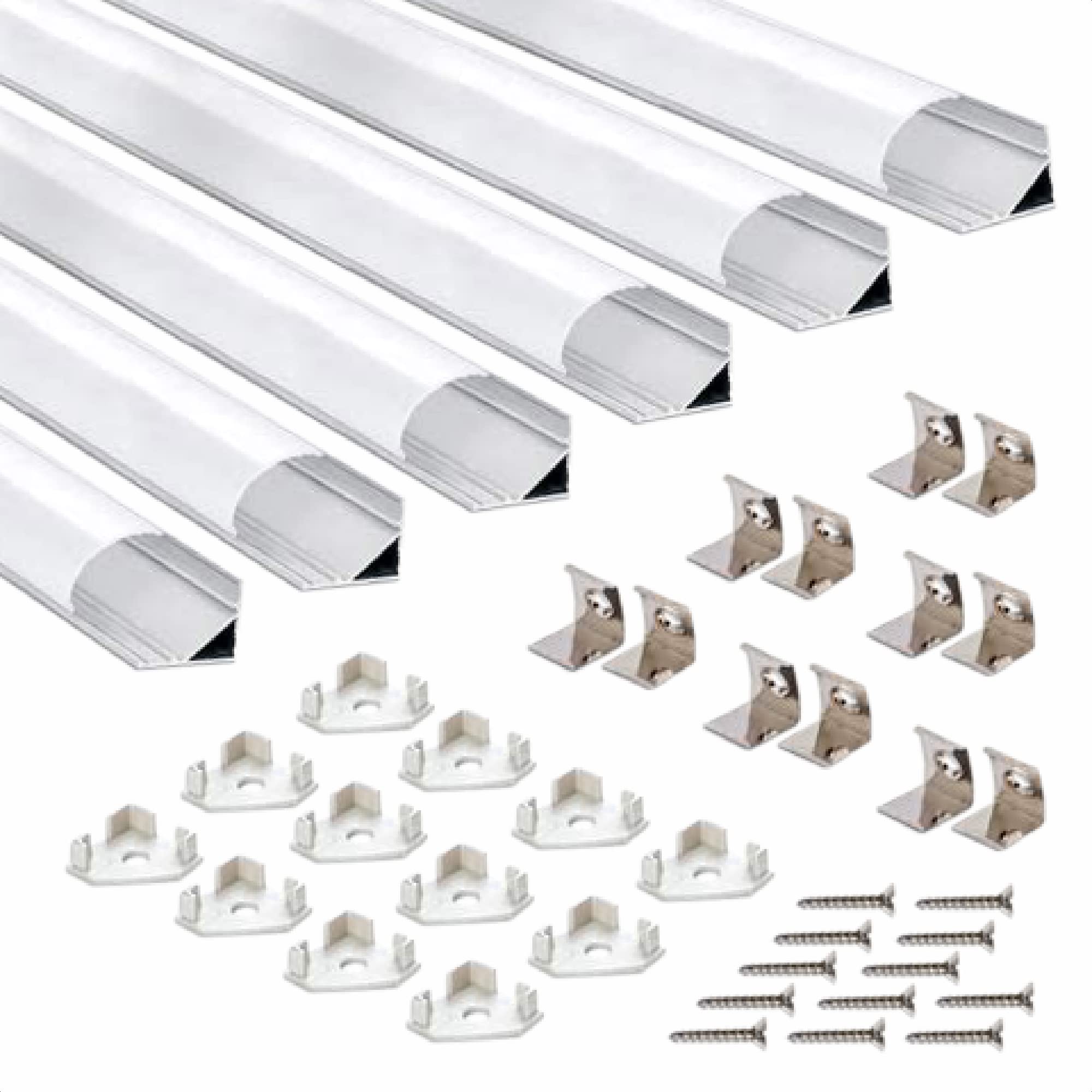 Set di 6 profili angolari in alluminio, profilo in alluminio, per strisce LED, 12 mm
