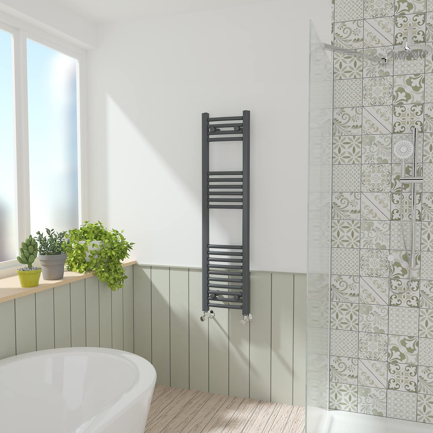 Nrg Anthracite Curved Central Heating Towel Rail Bathroom Heated Rad Radiators Ladder Warmer - 1200×300Mm