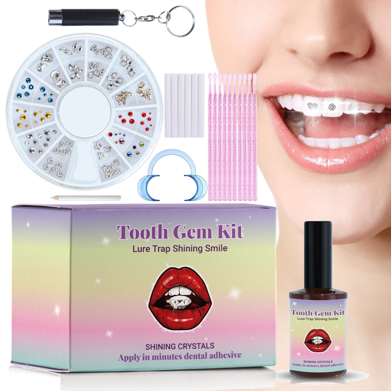 Landrain Tartar Jewellery, Tooth Gem Kit with Glue, Teeth with Rhinestones for Party Daliy Life