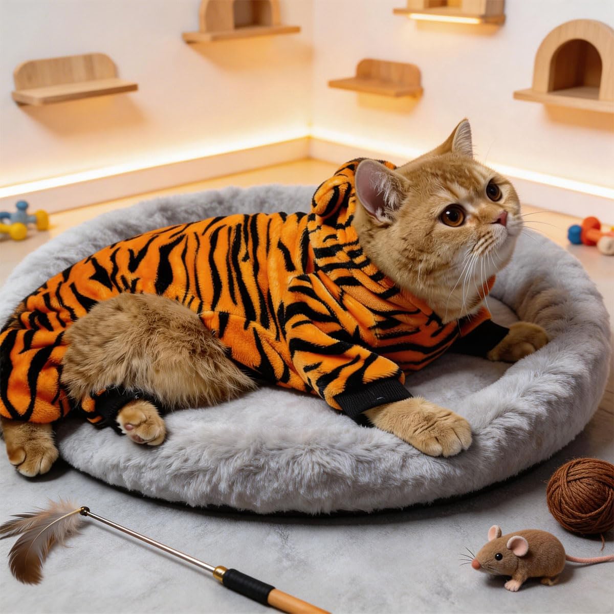 Haustierkostüm-Kollektion, Dinosaurier-Tiger-Bienenmuster, Kapuzenoutfits, warme Winterkleidung, Polyester, kleine Hunde und Katzen, Halloween, Weihnachten, Cosplay (X-Large, Tiger)