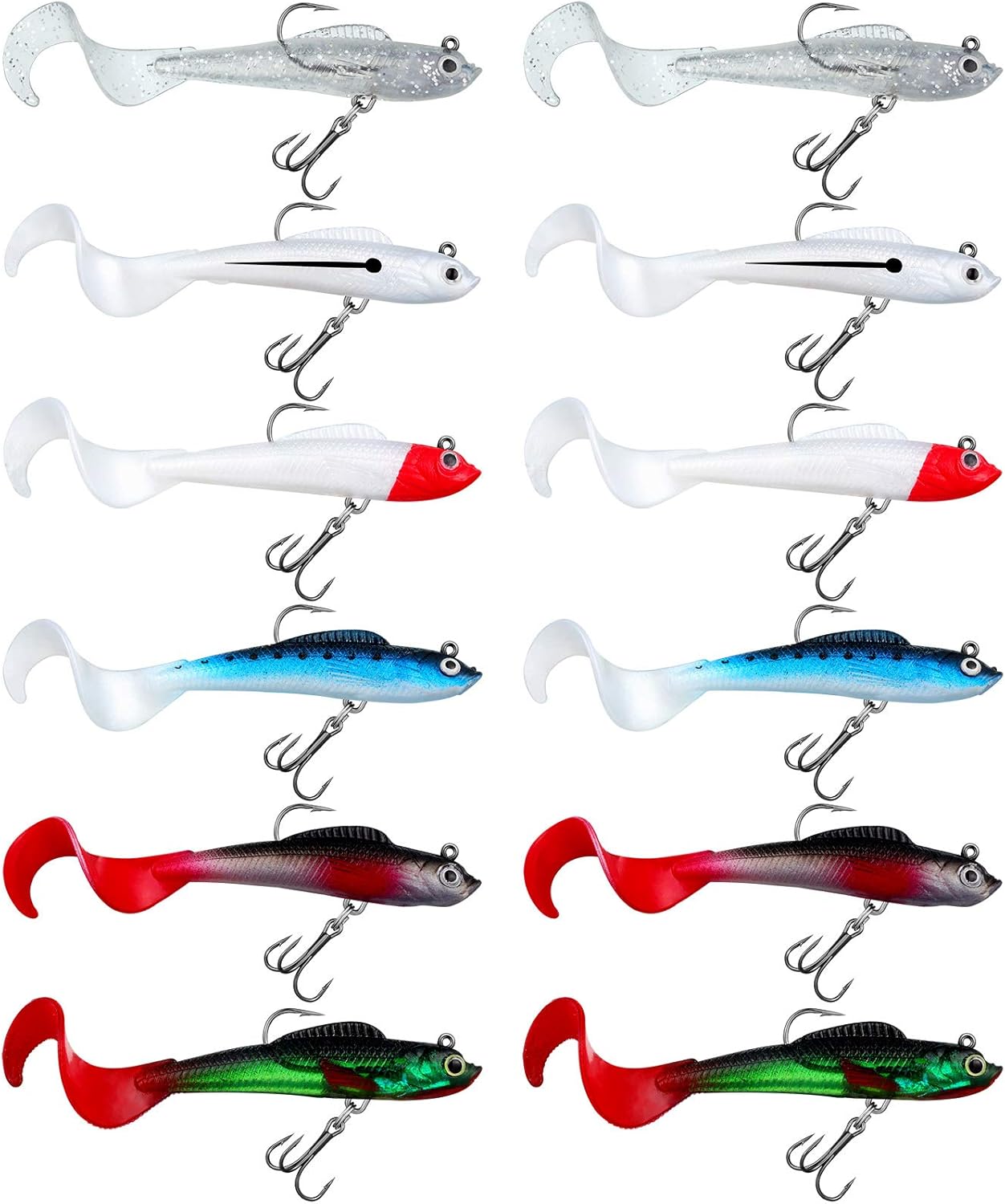 12 Pieces Fishing Lures Soft Plastic Lures for Bass Jig Head Soft Swimbait Lifelike Plastic Baits Tackle Kit for Saltwater and Freshwater, Multi Color : Sports & Outdoors
