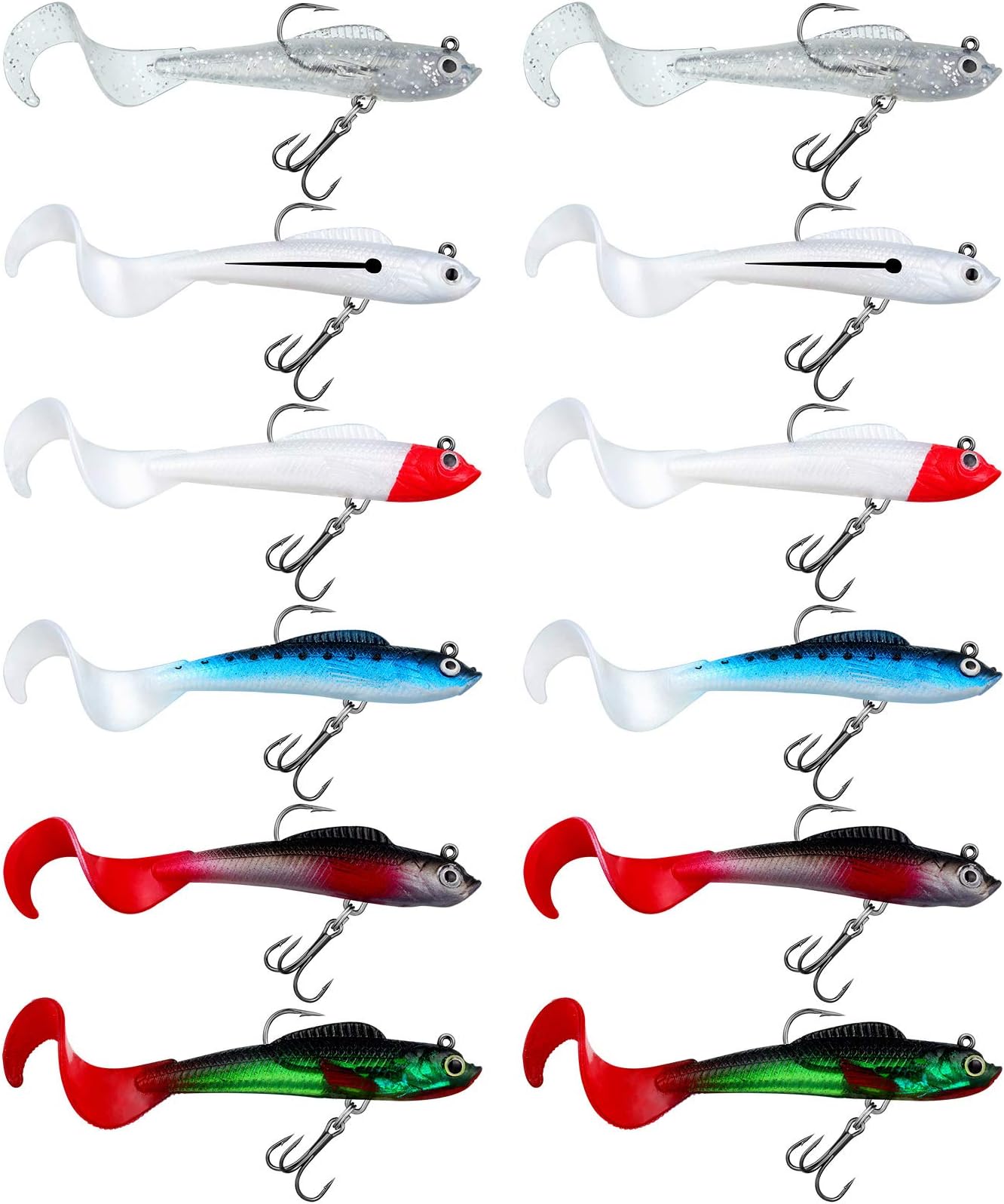 Skylety 24pcs Fishing Lures Soft Plastic Lures for Bass Jig Head Swimbait Lifelike Soft Plastic Baits Tackle Kit for Saltwater and Freshwater, Multi Color