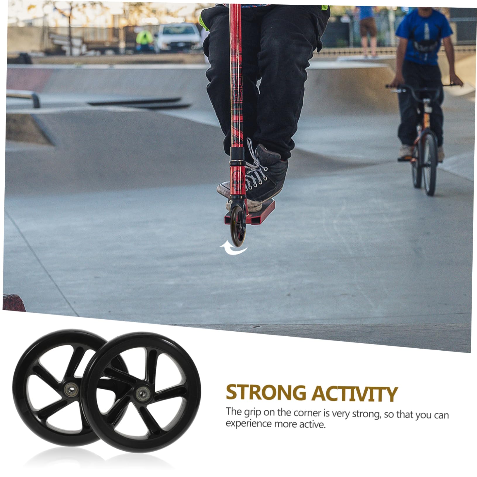 Ruedas de Patinete Acrobático de Pu Negro de 180mm Rodamientos, Alta Elasticidad y Buena Estabilidad para Calles y Plazas, Pack de 2 Unidades