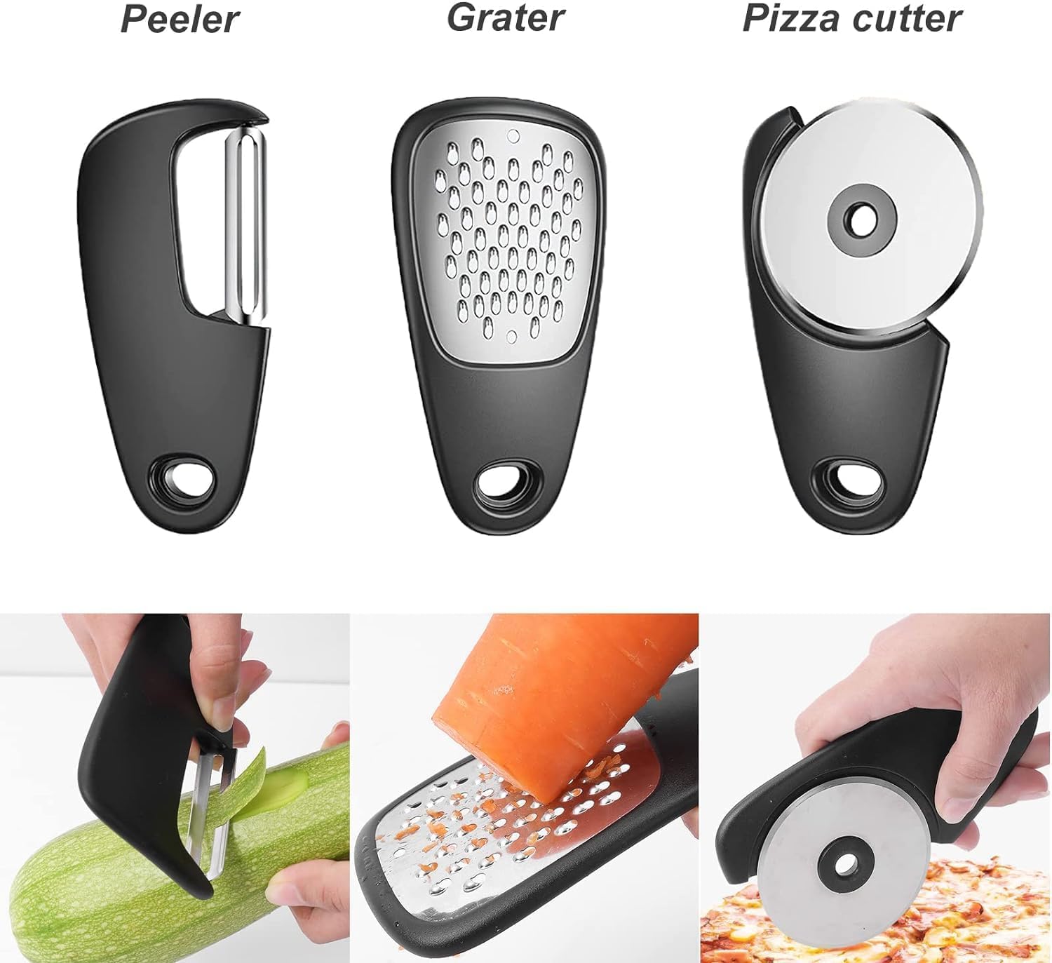 6-in-1 Multifunctional Kitchen Gadget Space-Saving & Easy to Use, Cheese Grater, Bottle Opener, Peeler, Pizza Cutter, Garlic Ginger Grinder & Herb Stripper, All-in-One Cooking Tool & Gift Set 2
