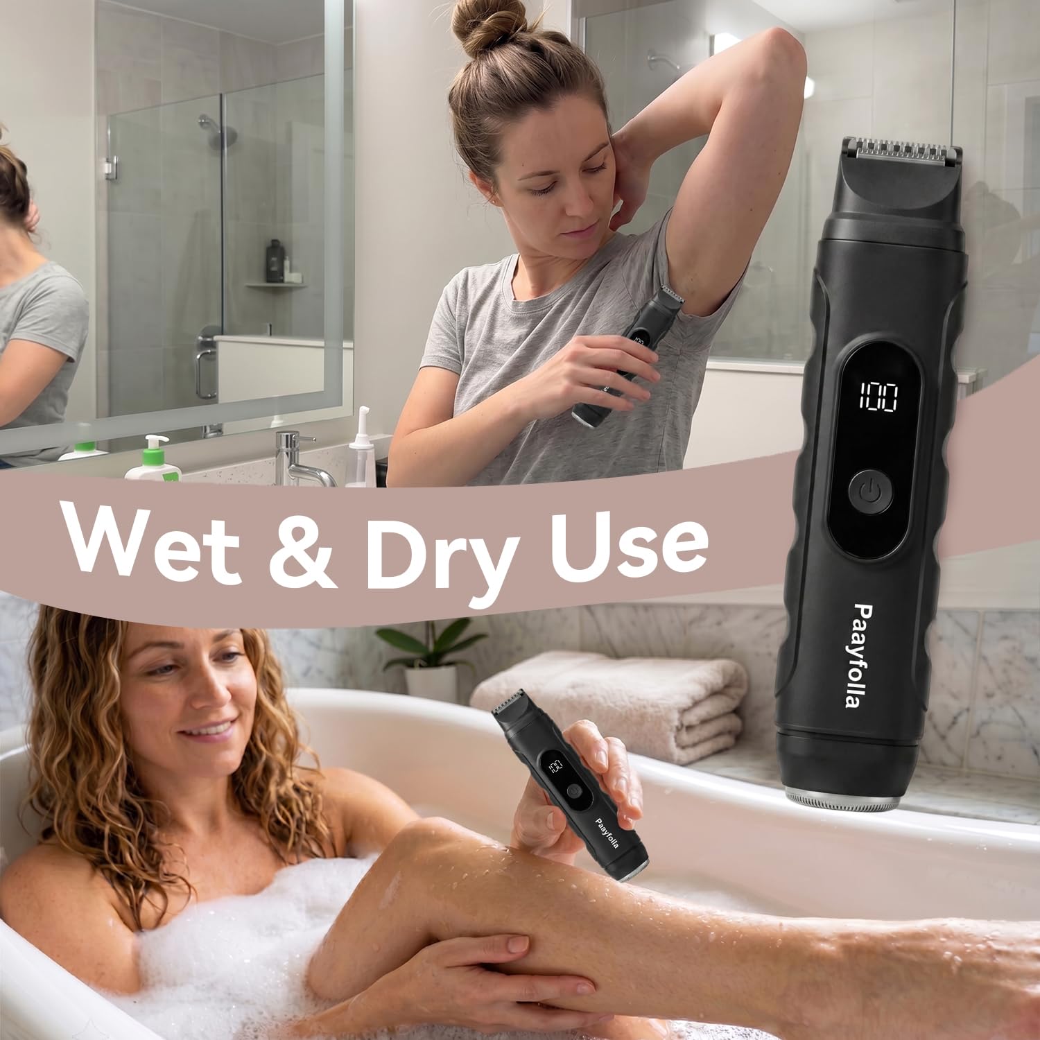 Rasoio elettrico senza fili da donna, 2 in 1, impermeabile, ricaricabile, per viso, gambe (nero)
