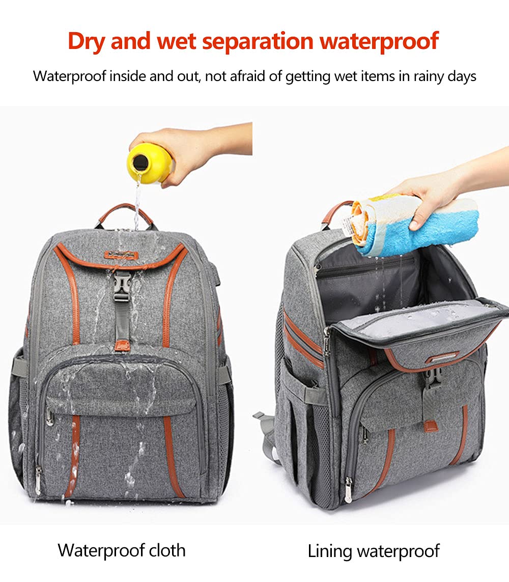 Zaino Mamma Multifunzione Neonato Fasciatoio Borsa Impermeabile Grande capacità con Tasche Isolanti Bottiglie, Borsa per Pannolini Portatile con Porta USB