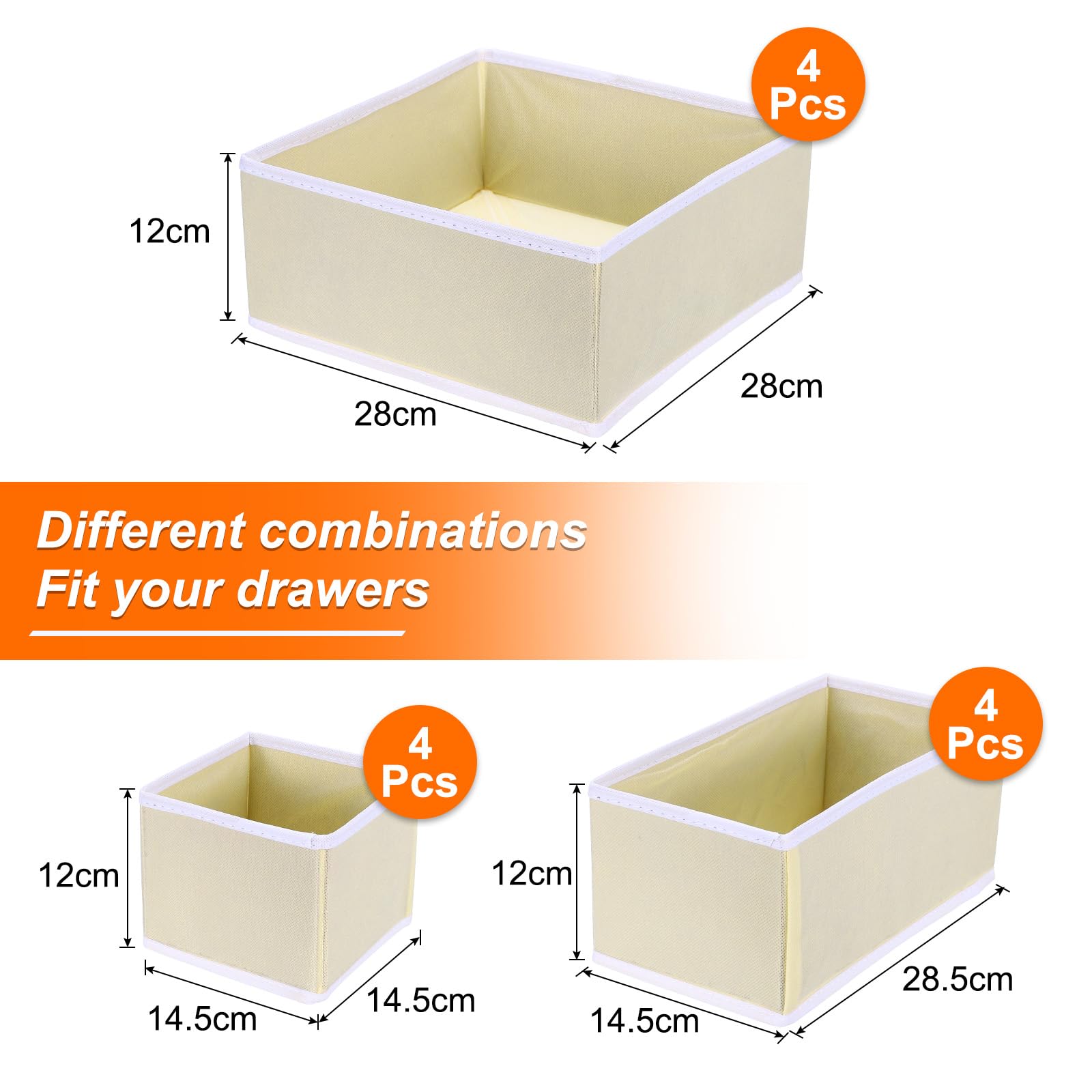 QUARKZMAN 1 Set Scatola di Stoccaggio in Tessuto Pieghevole, 12 Scomparti Organizzatori per Cassetti Biancheria Intima Calzini Sciarpe Cravatte, Beige