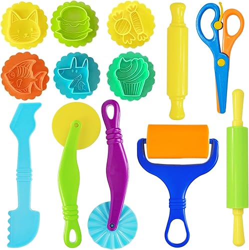 Miniatura 8 de Juego de herramientas de masa para niños, 9 piezas de herramientas de masa para niños de 4 a 8 años, incluye rodillo, rodillos, tijeras de
