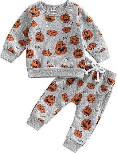 Sasaerucure Conjunto de 2 piezas de sudadera de calabaza y pantalones de manga larga para bebés y niños pequeños para Halloween