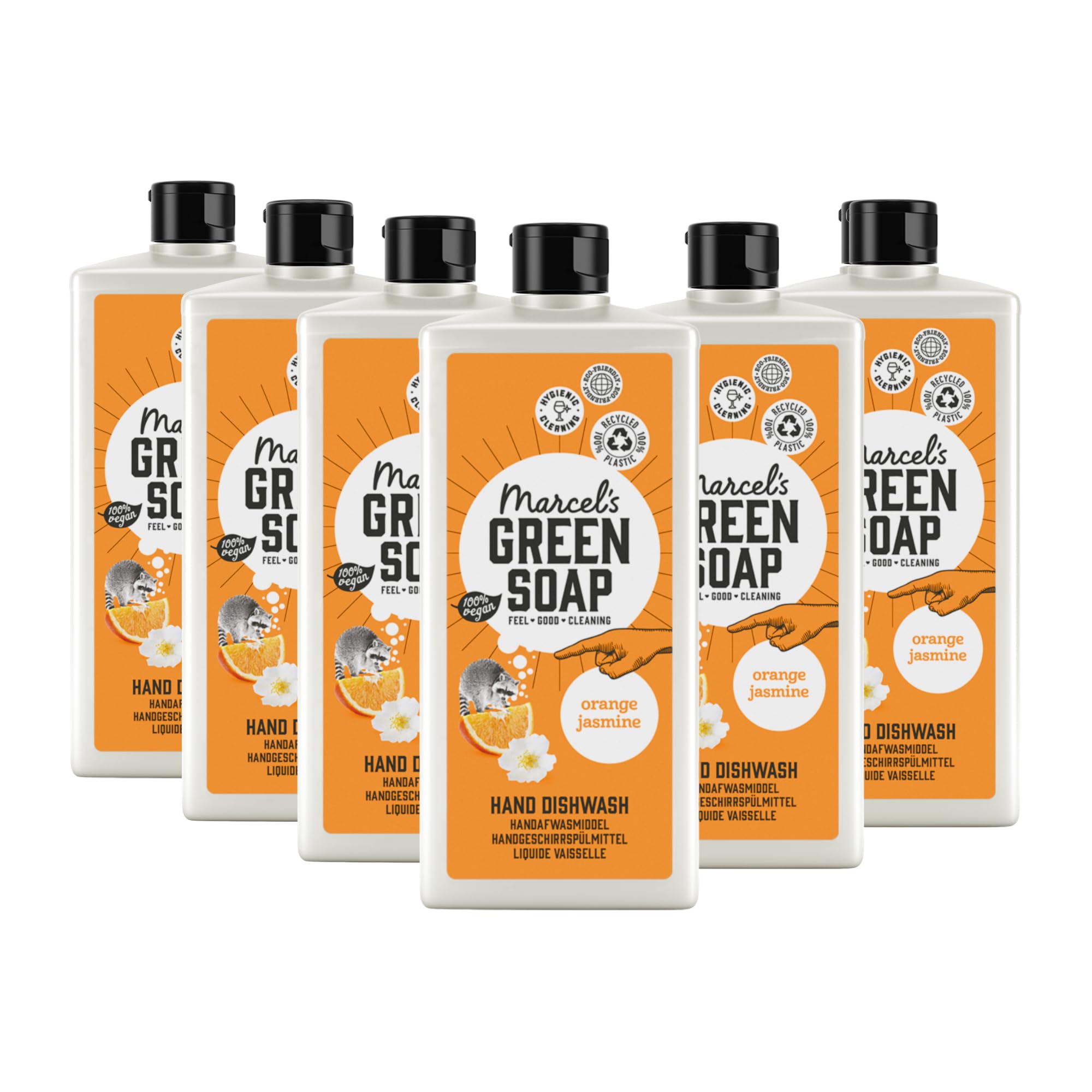 Marcel's Green Soap - Dishwash Orange & Jasmine - Dishwashing Liquid - 100% Eco Friendly - 100% Vegan - 97% Biodegradable - 500 ML - 6 Pack