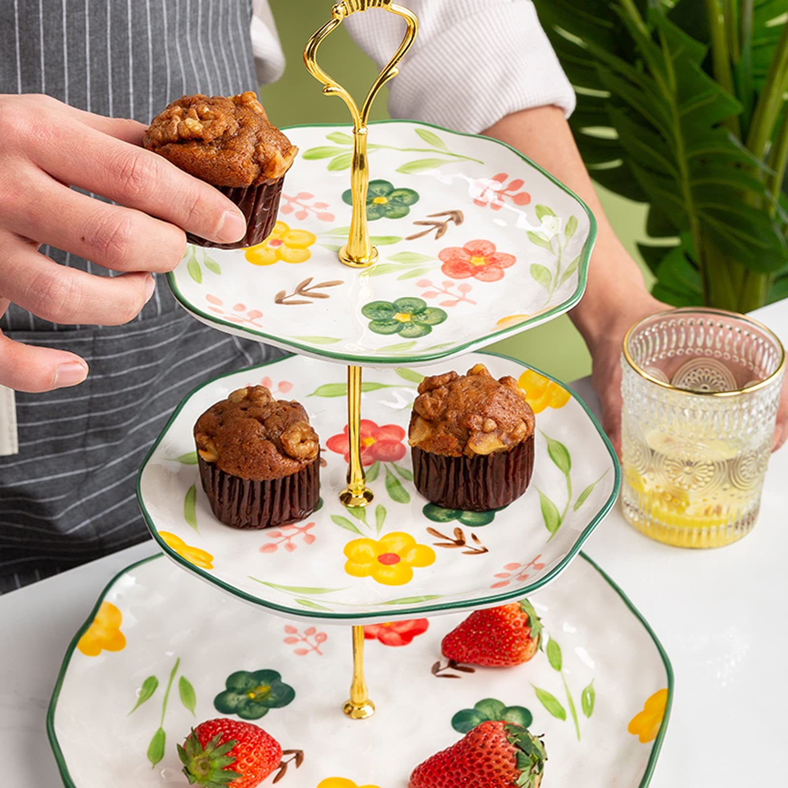 alzatina per torte, Espositore for dessert in ceramica a 3 livelli, tazza multiuso