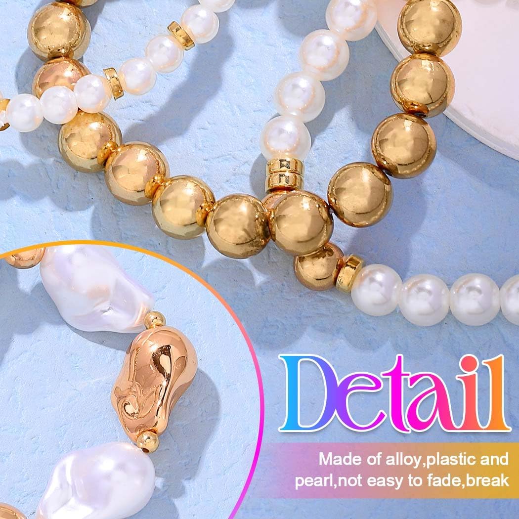 CASDRE Pearl Bracelet Gold Plated Bead Ball Stretch Bracelets Stackable Layering Bracelet for Women - Image 5