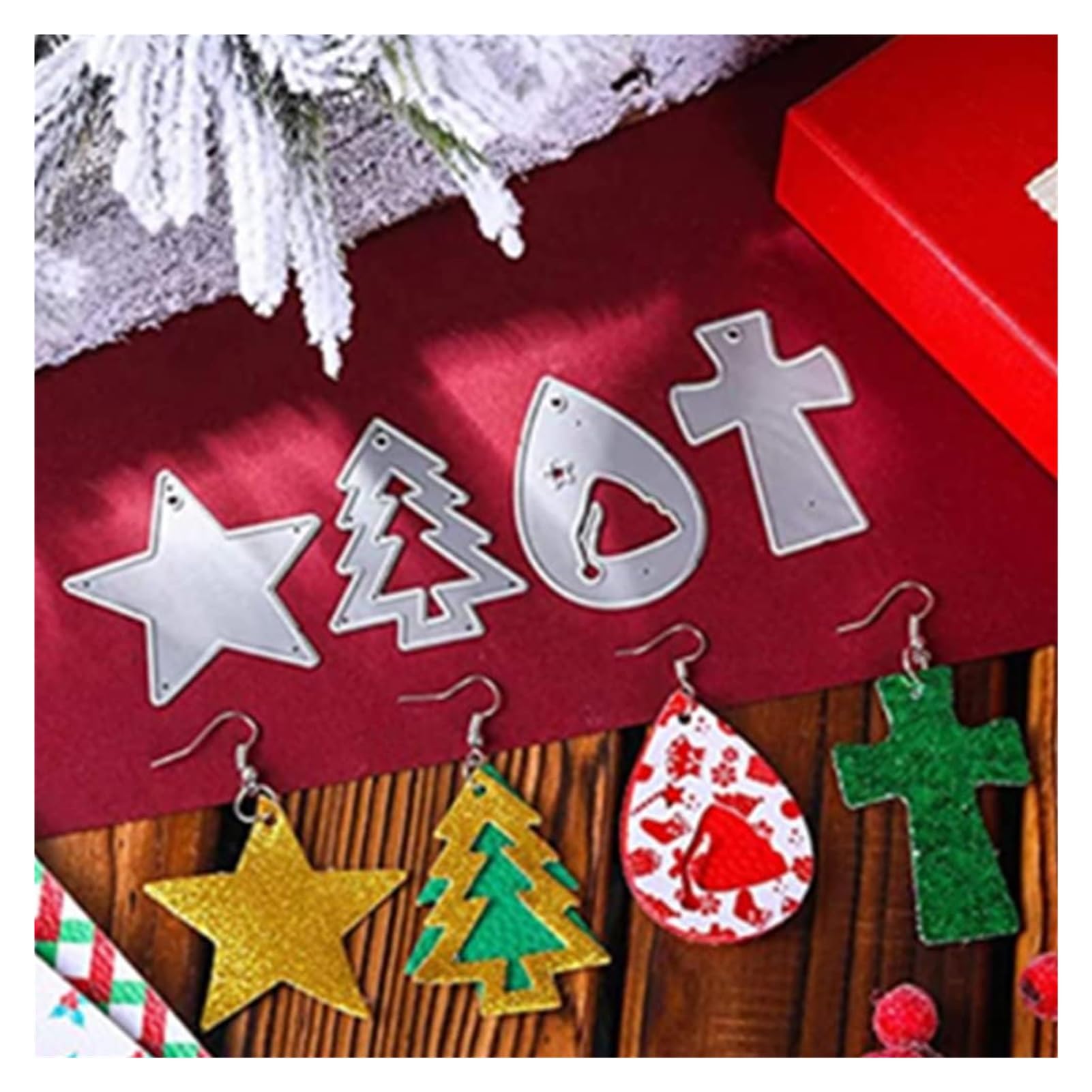 Kit de fabricación de moldes de bricolaje, troqueles de corte, aretes de Navidad, troqueles de corte de metal, plantilla para bricolaje y álbumes de recortes decorativos