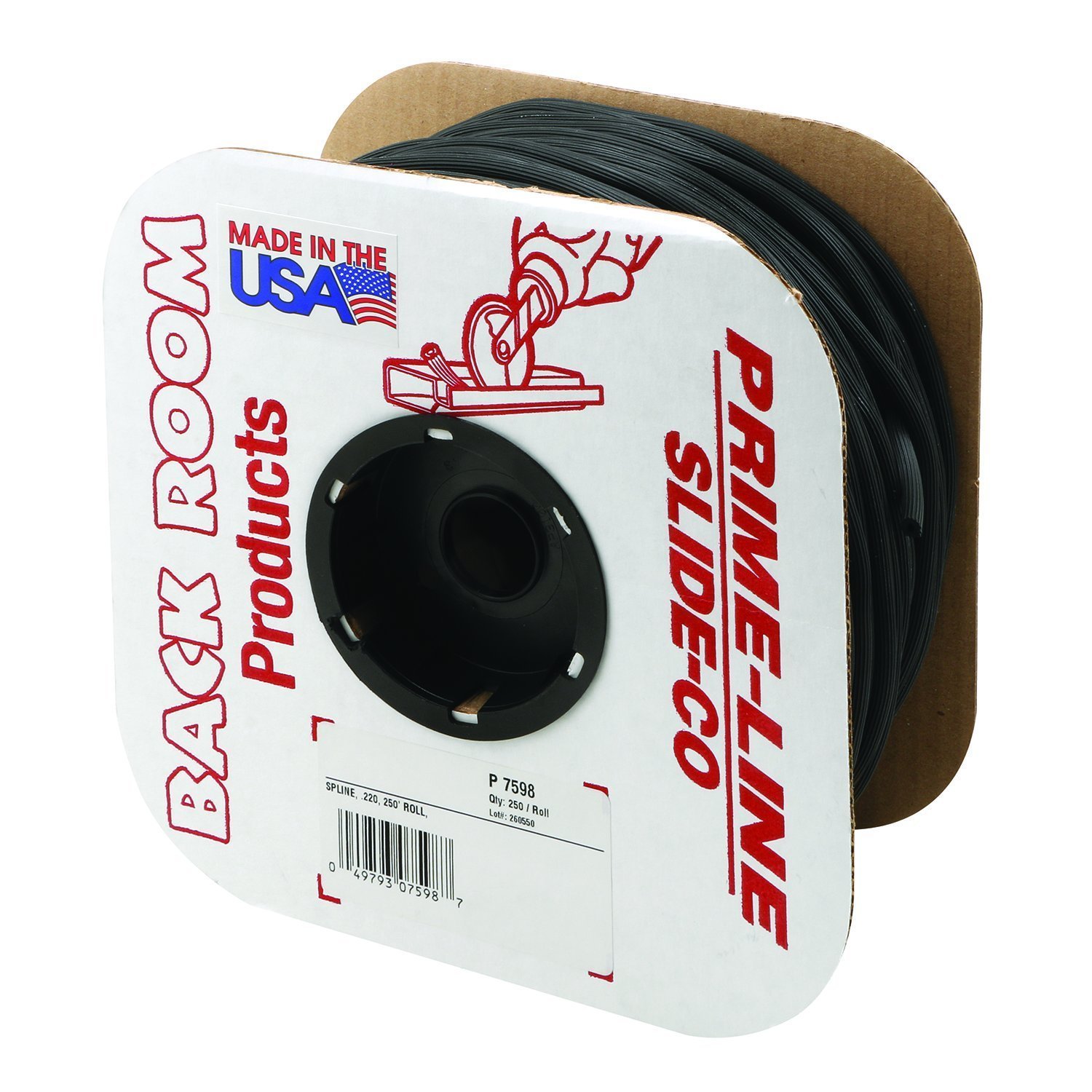 Spline para mosquitera negro .220 de 250 pies, cordón de goma Prime-Line para reparar ventanas