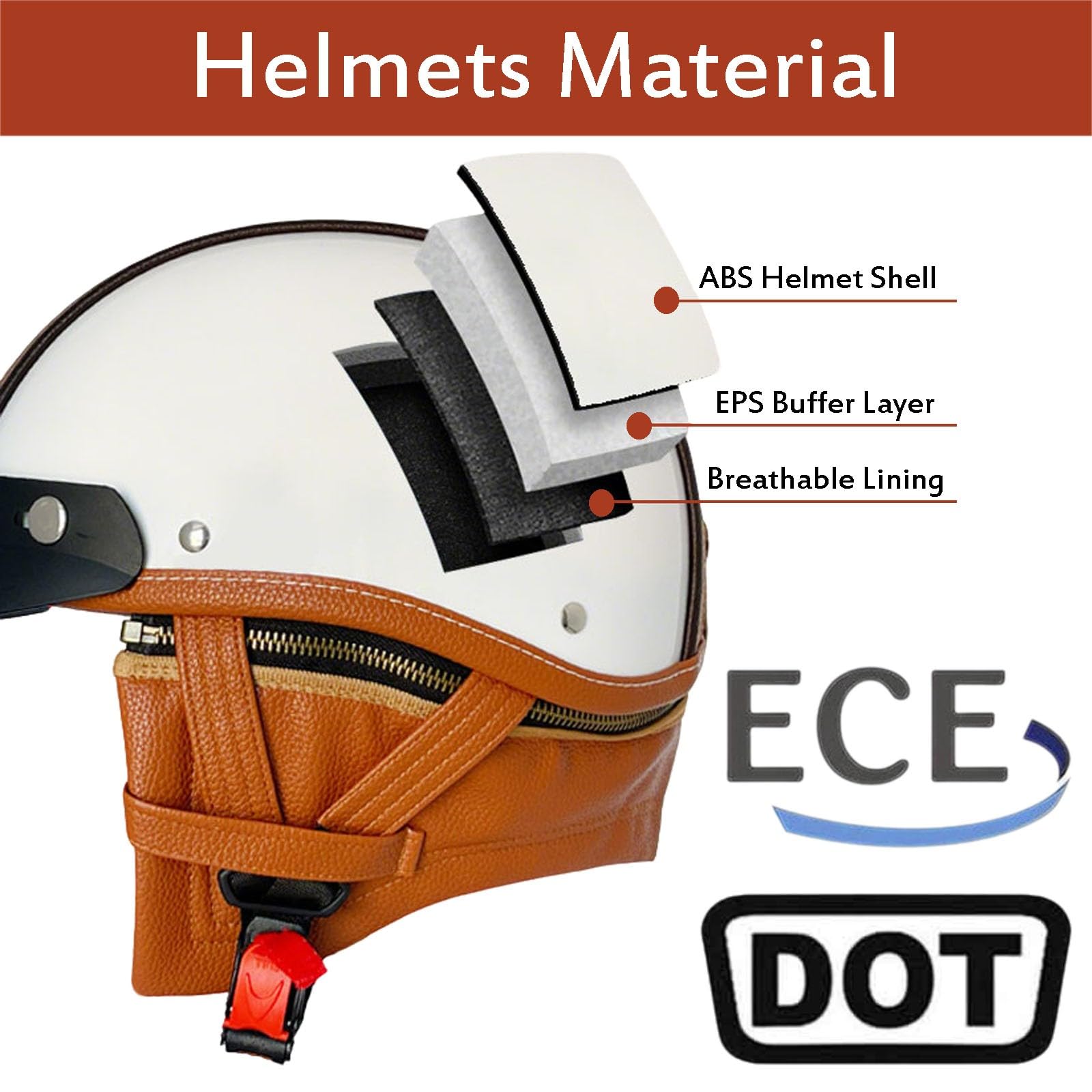Leder Motorrad-Halbschale, Retro Deutscher Offener Helm mit Schutzbrille, Gesichtsmaske und Abnehmbarem Nackenwärmer, ECE-zugelassen, Herren Damen Vintage Halbschalenhelm, 55–64cm