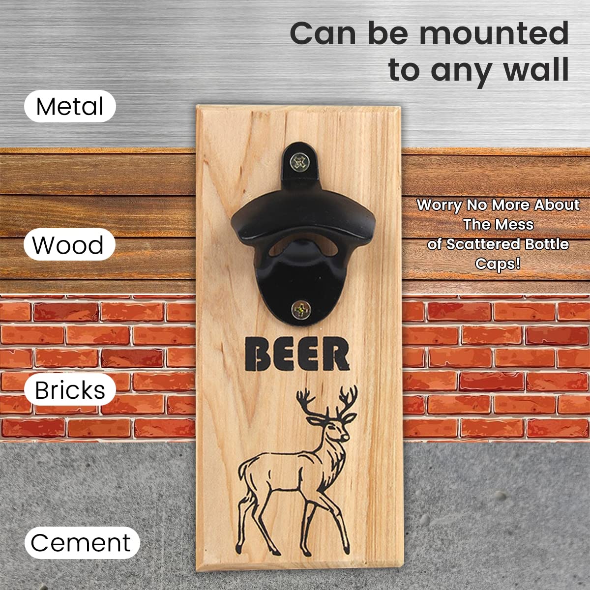 Bieröffner mit Auffangbehälter, Lustig Bierzähler Magnetisch Flaschenöffner, Wand Flaschenöffner aus Holz, Wandflaschenöffner für Bar Party Küche | Männergeschenke | Bier Geschenk,2 pcs