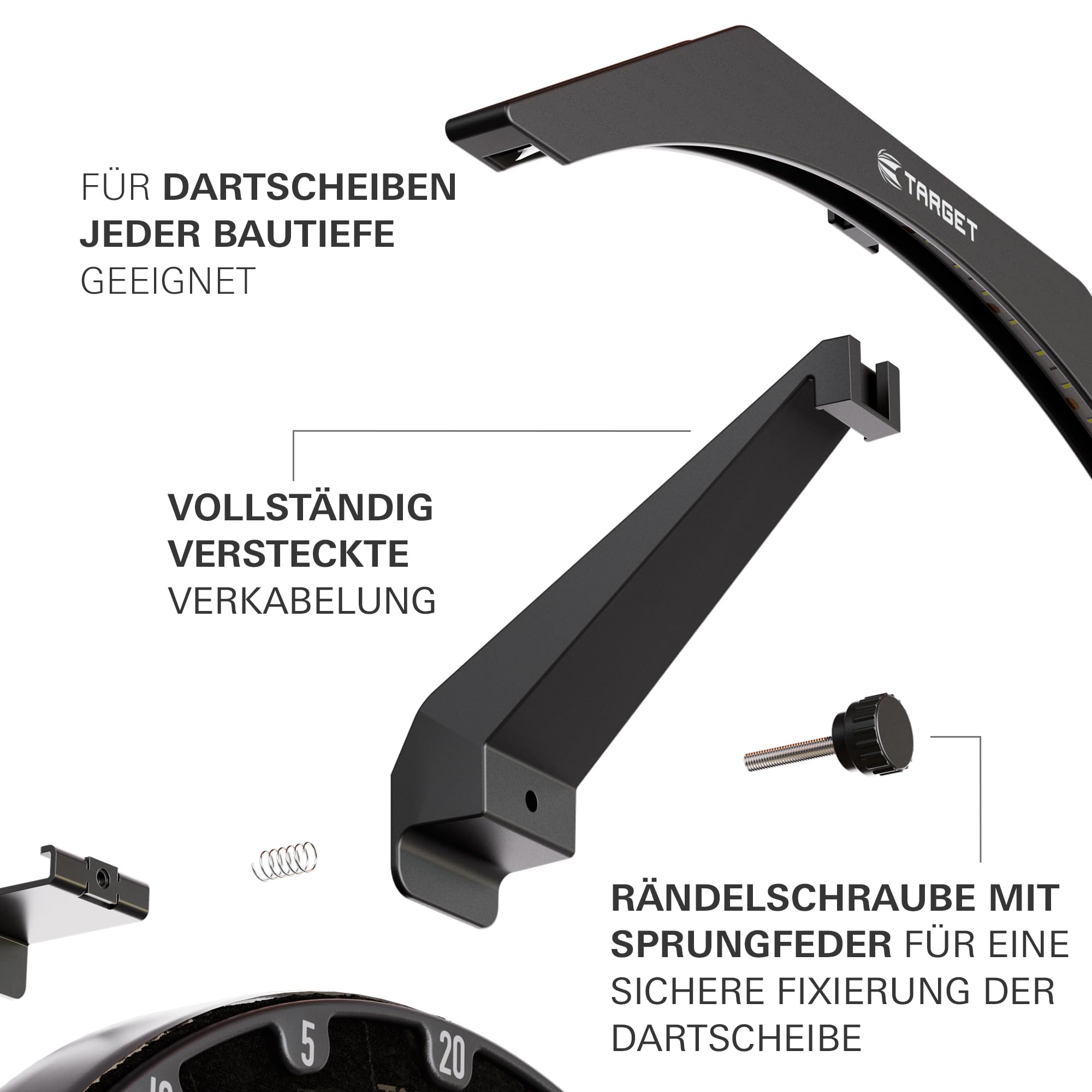 Target Darts LED-Dartboard-Beleuchtung – Dartbeleuchtung für das gesamte Board | Extra langes 3 m Kabel | Sicherer Halt für alle Dartboards | Einfache Montage | Professionelles Dartzubehör