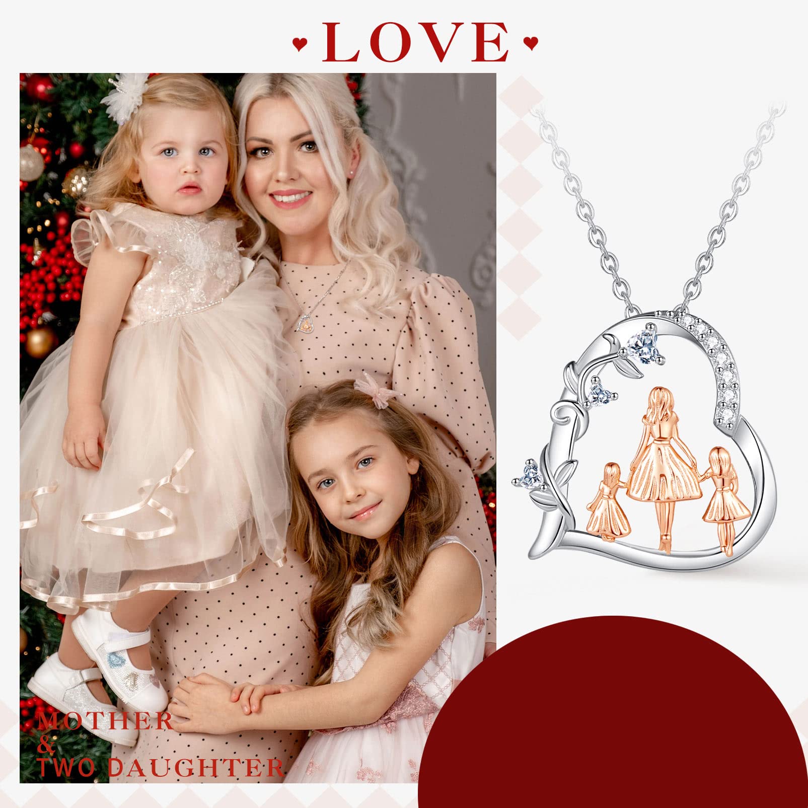 Collar para Madre Hija Plata de Ley 925, Colgante Amor de Madre de Corazón, Joyería de Mamá de Hija Hijo, Original Día de la Madre Regalo para Madre Hija Abuela Esposa, 45CM
