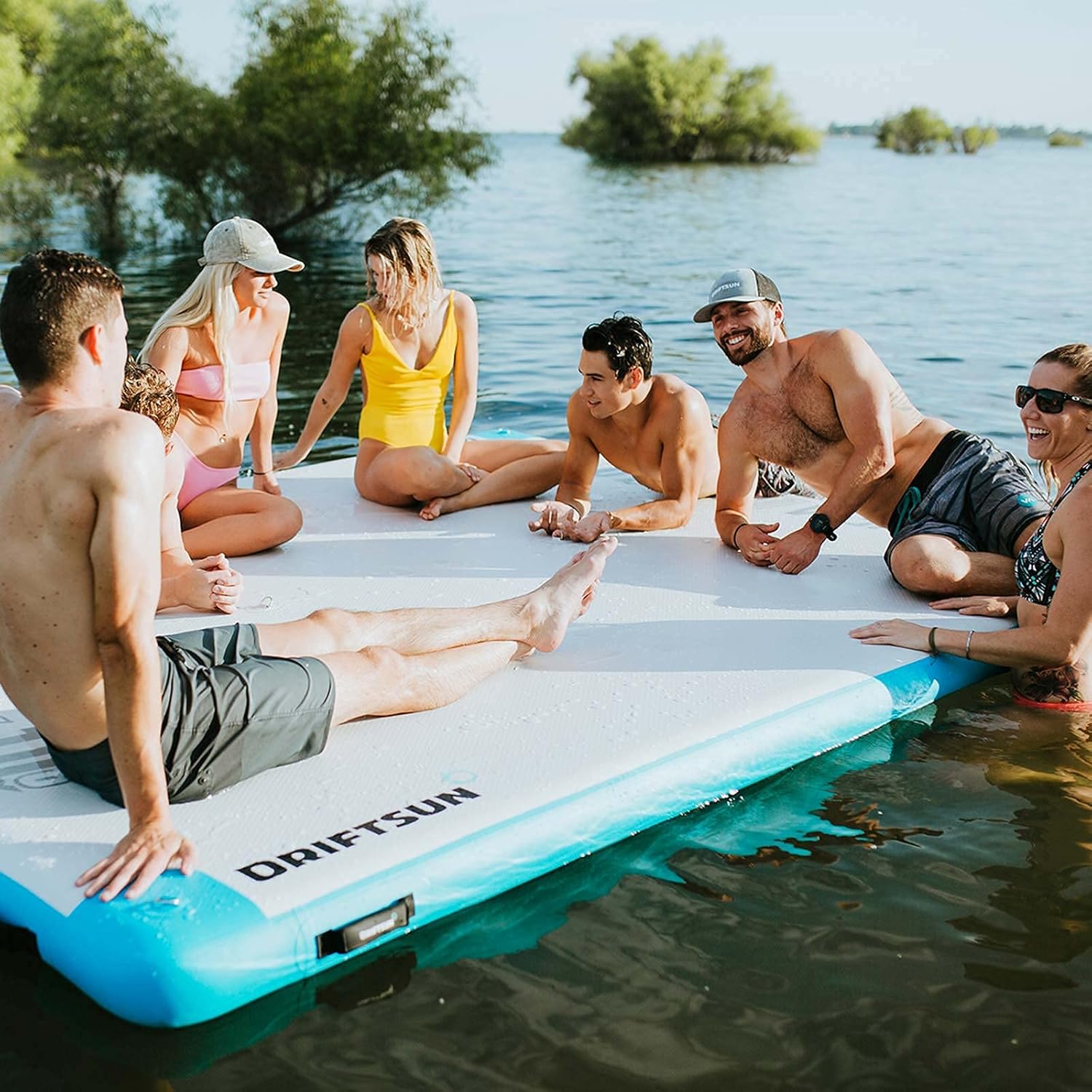Driftsun Inflatable Floating Dock Platform - Mesa Dock Floats, Floating Docks for Lakes & Boats, Inflatable Island, Swim Platform Blocks, Quick Inflation, Floating Mats for The Water 8x6ft