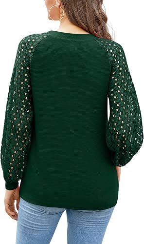 Women’s Long/Short Sleeve Tops Lace Shirt Casual Loose T Shirts Blouses - Image 2