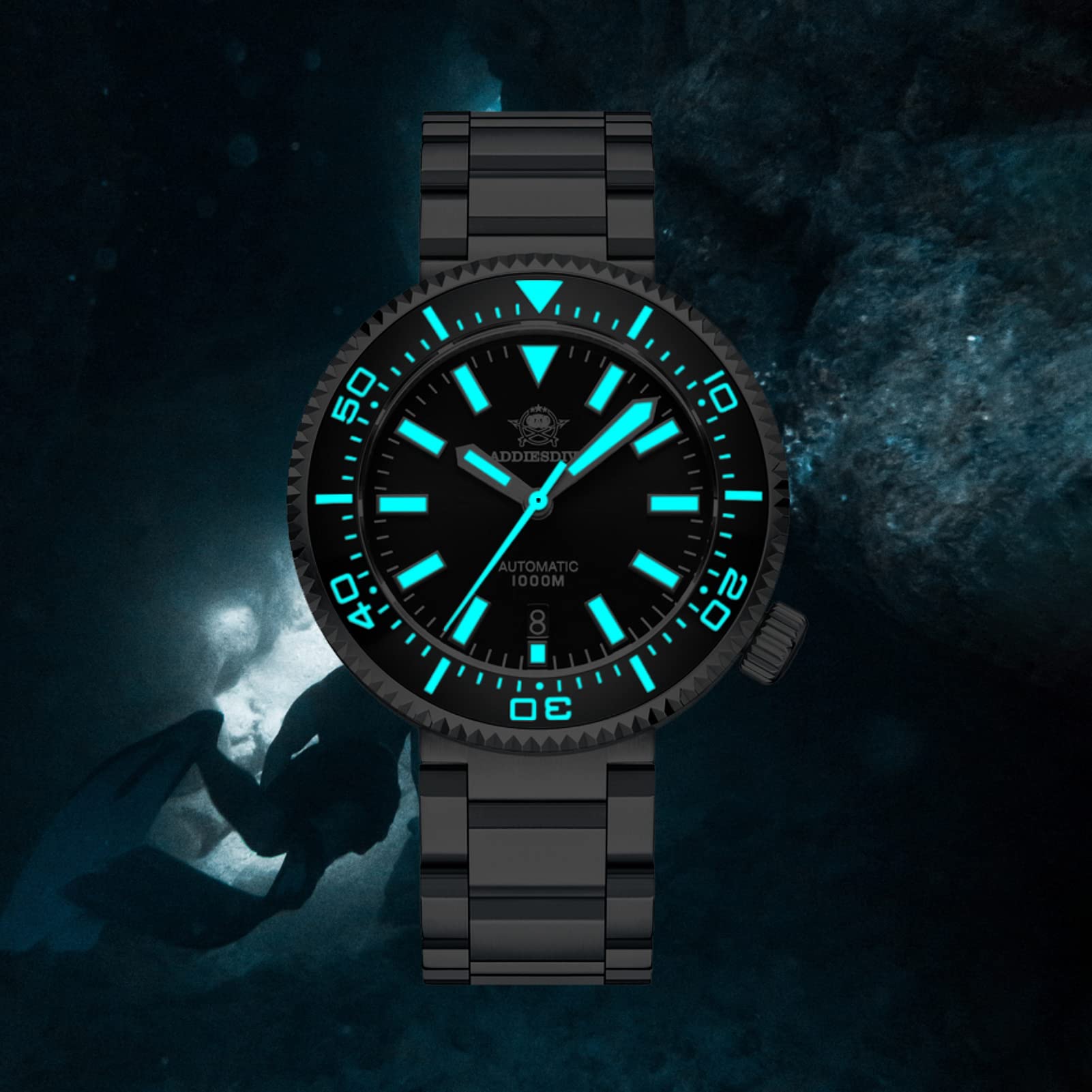 ADDIESDIVE Reloj Analógico para Hombres de Automático con Correa en Acero Inoxidable 100bar
